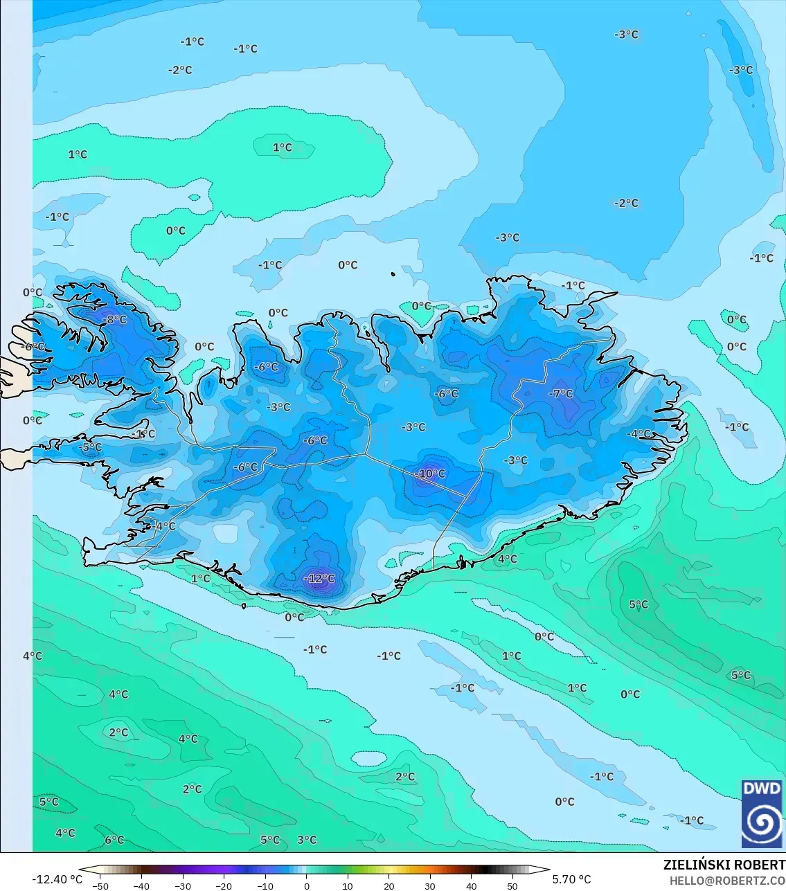 ICON modelo - Islandia, Punto de rocío a 2 m