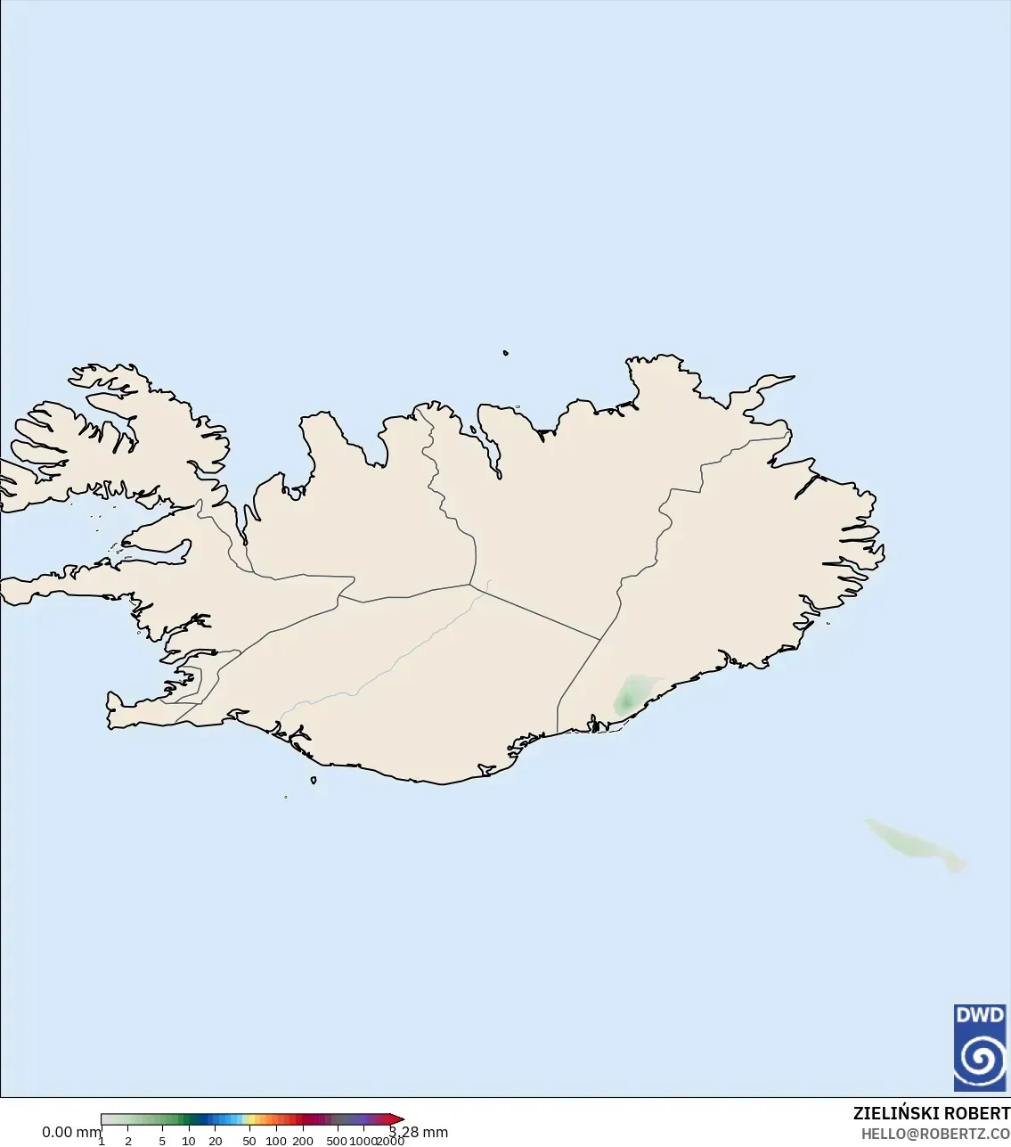 ICON modelo - Islandia, Acumulación de precipitación