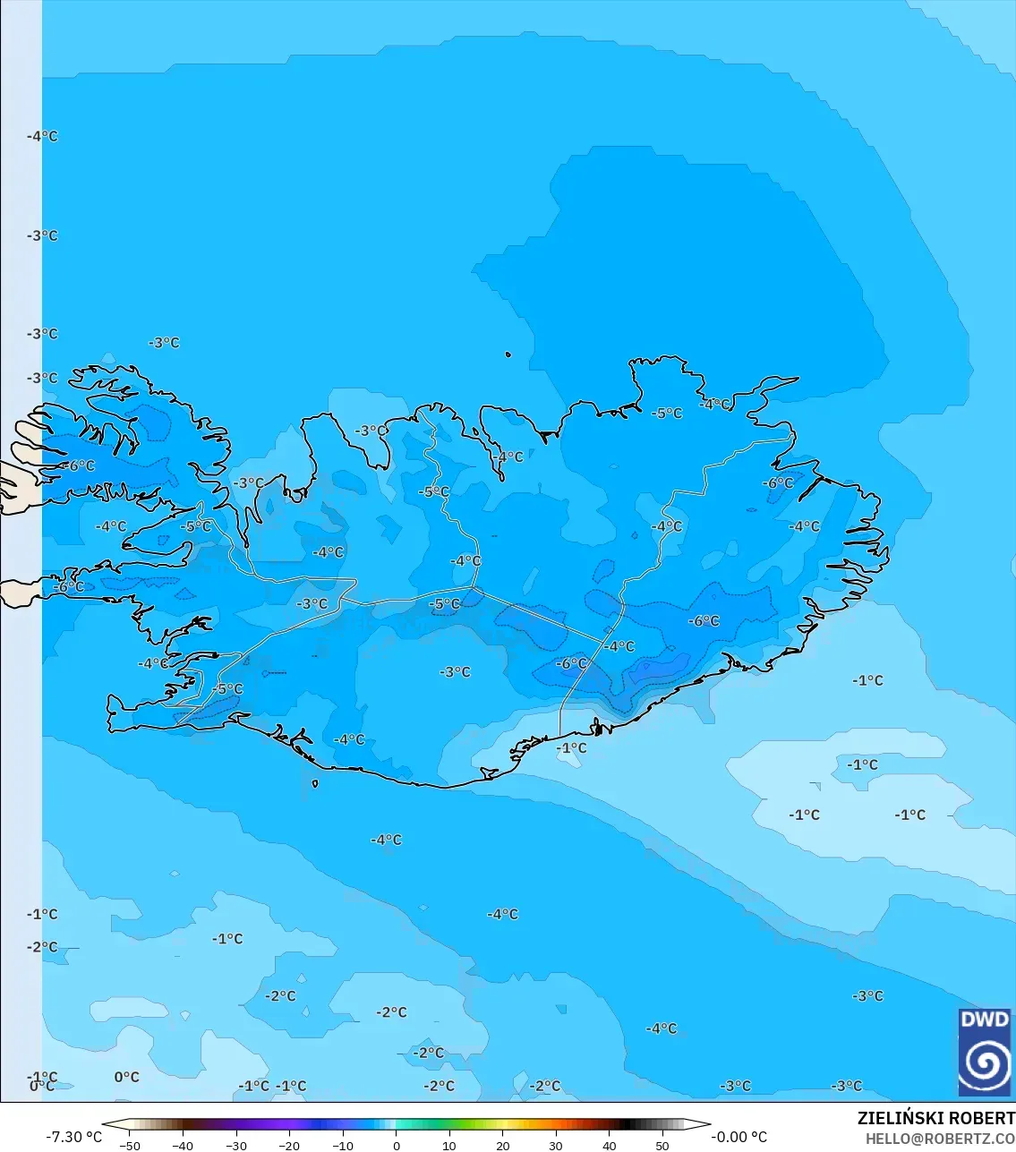 ICON modelo - Islandia, Temperatura a 850 hPa