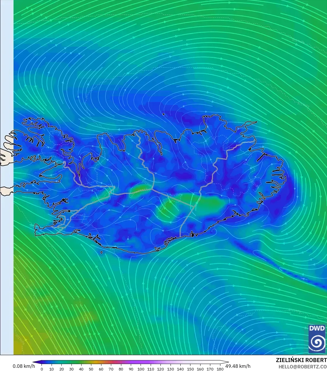 ICON modelo - Islandia, Viento a 10 m