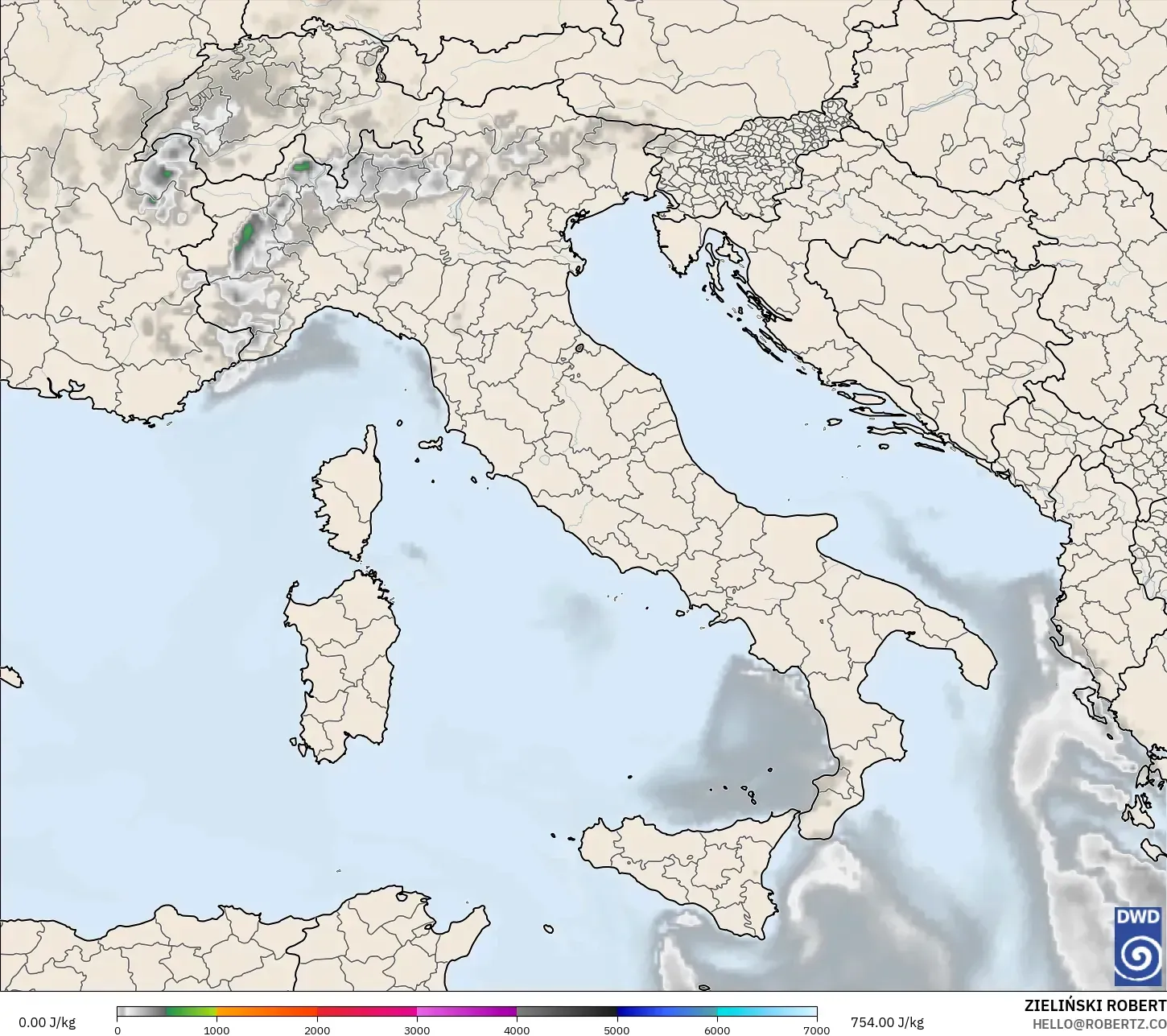 ICON modelo - Italia, CAPE