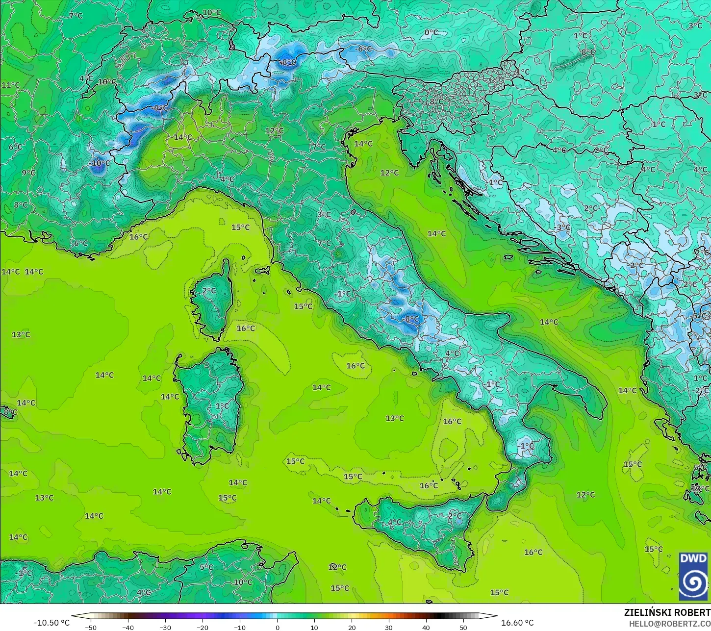 ICON modelo - Italia, Punto de rocío a 2 m