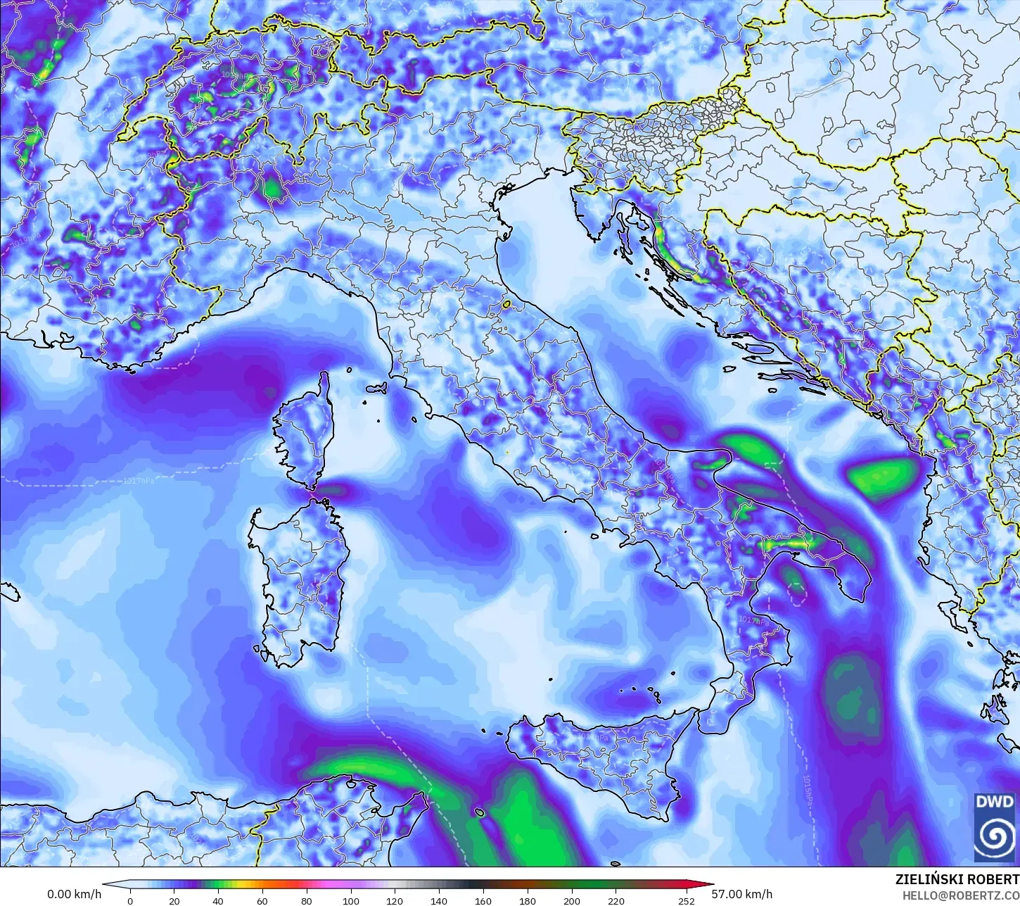 ICON modelo - Italia, Ráfagas de Viento Máximas