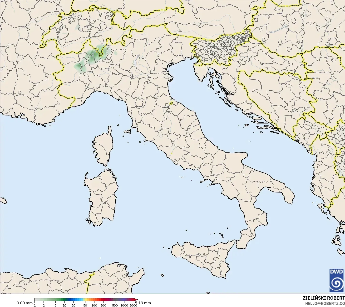 ICON modelo - Italia, Acumulación de precipitación
