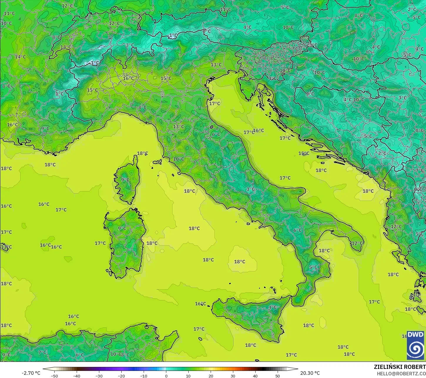 ICON modelo - Italia, Temperatura a 2 m