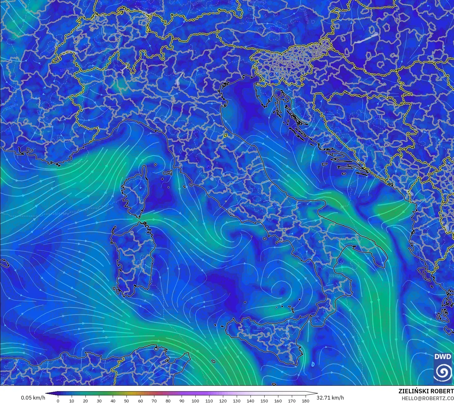ICON modelo - Italia, Viento a 10 m