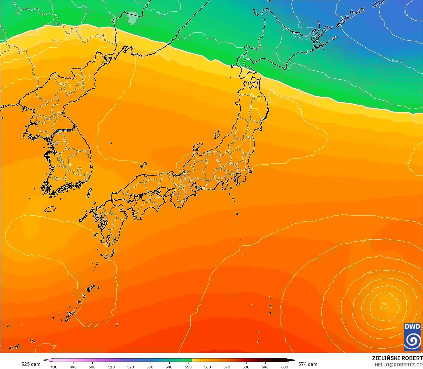 ICON modelo - Japón, Altura geopotencial a 500 hPa