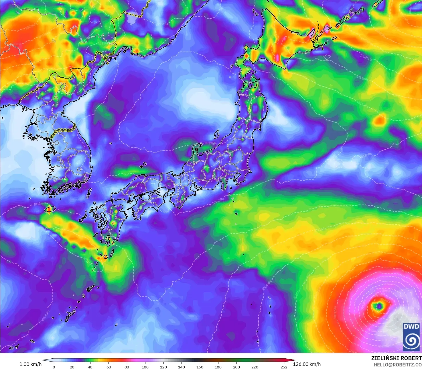 ICON modelo - Japón, Ráfagas de Viento Máximas