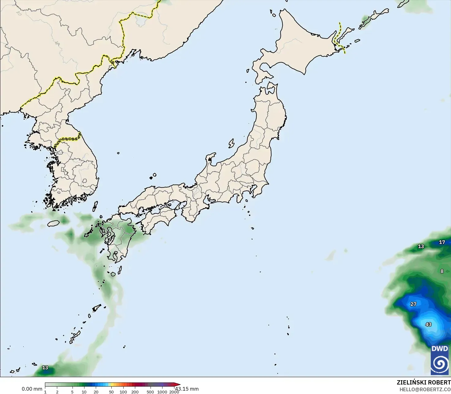 ICON modelo - Japón, Acumulación de precipitación