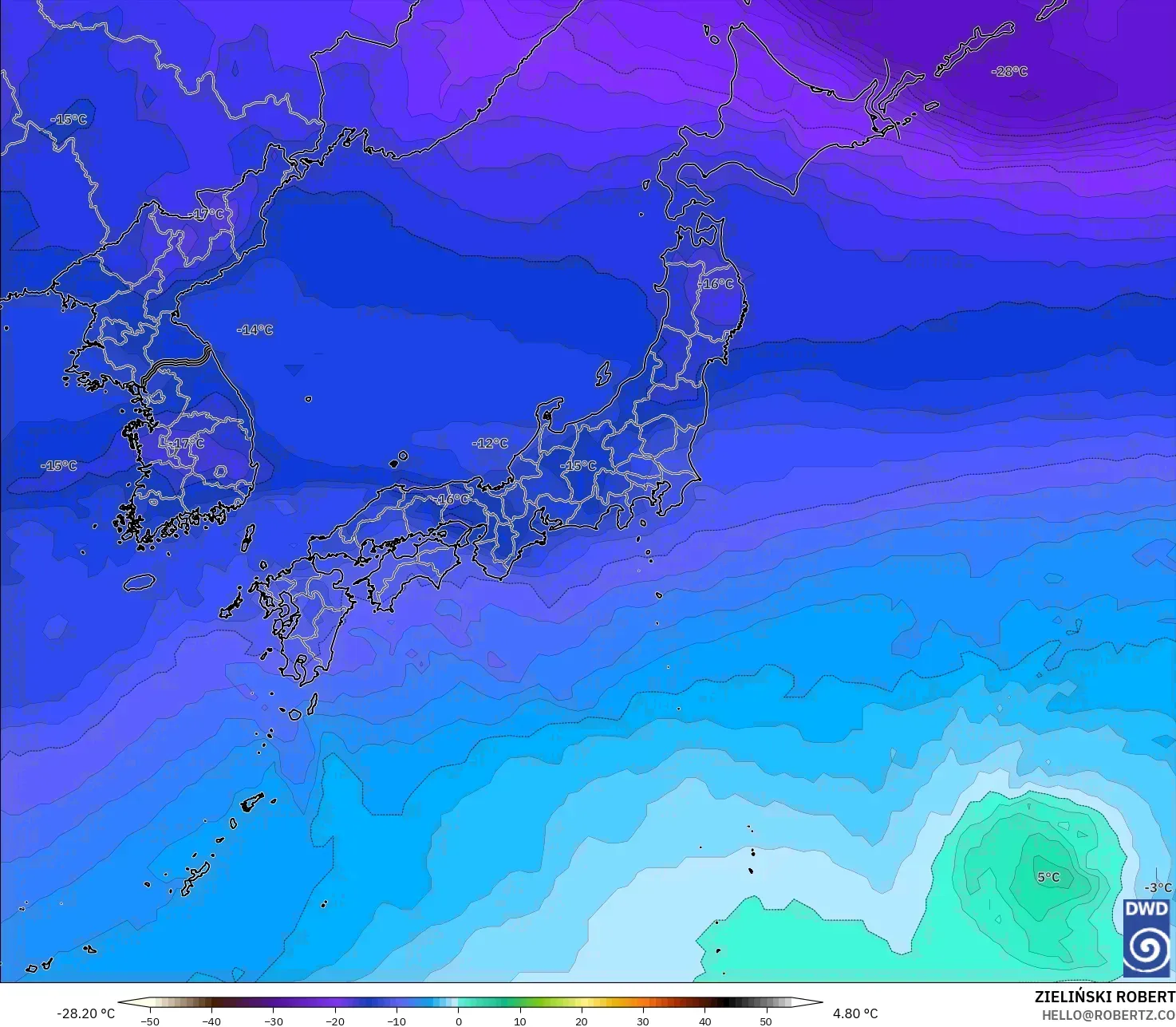 ICON modelo - Japón, Temperatura a 500 hPa
