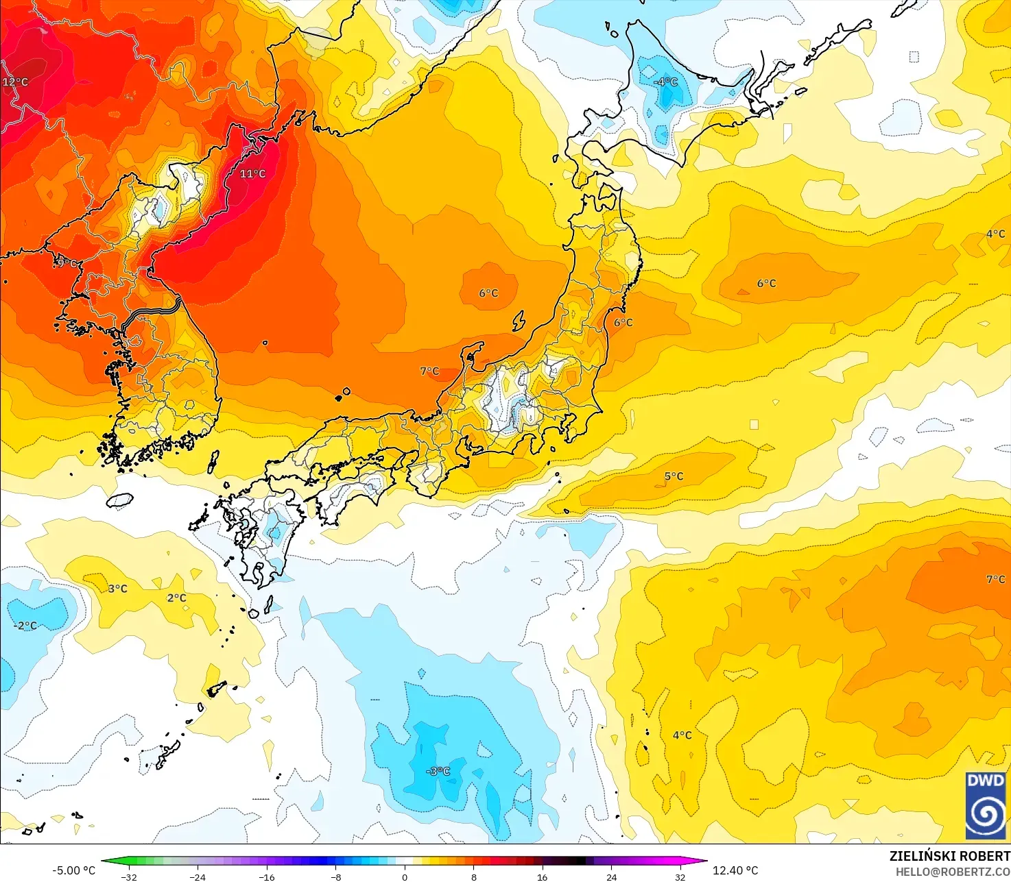 ICON modelo - Japón, Anomalía de temperatura a 850 hPa