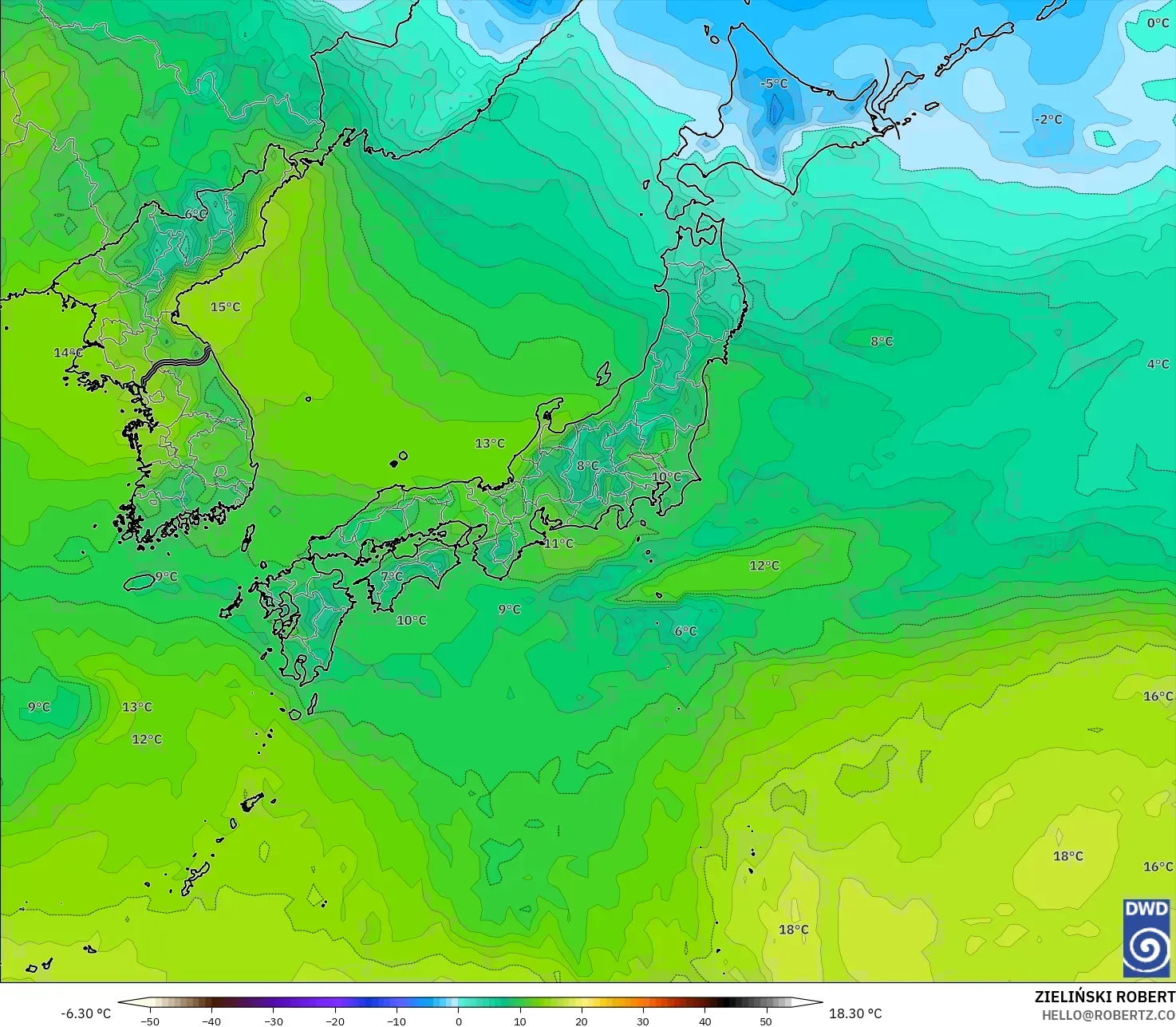 ICON modelo - Japón, Temperatura a 850 hPa