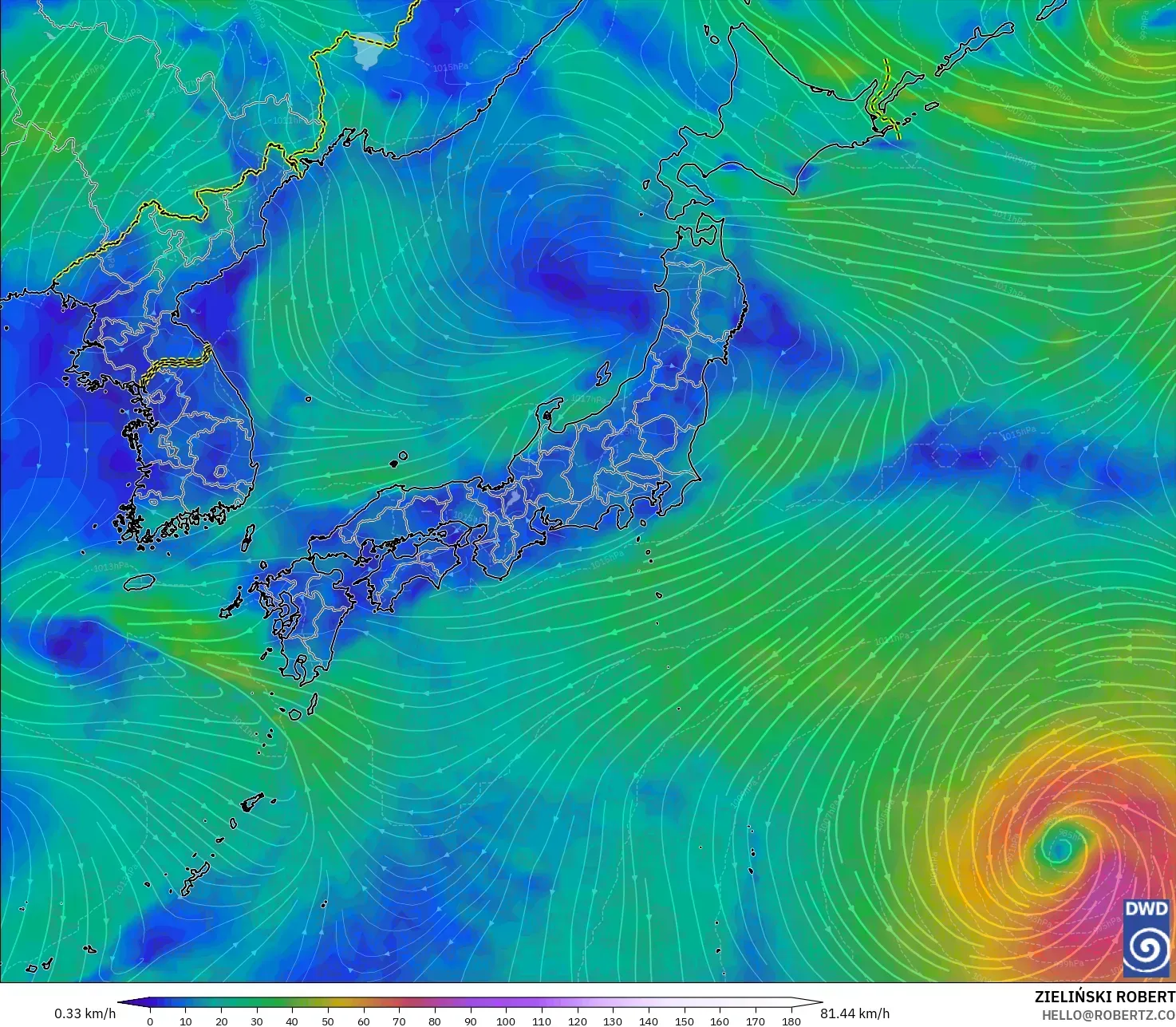 ICON modelo - Japón, Viento a 10 m