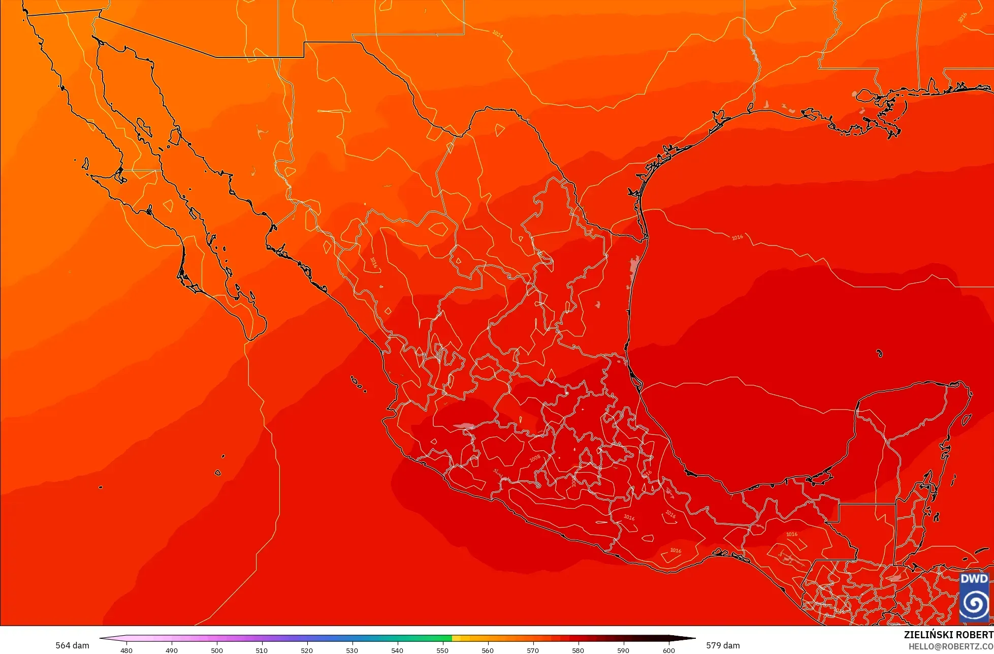 ICON modelo - México, Altura geopotencial a 500 hPa