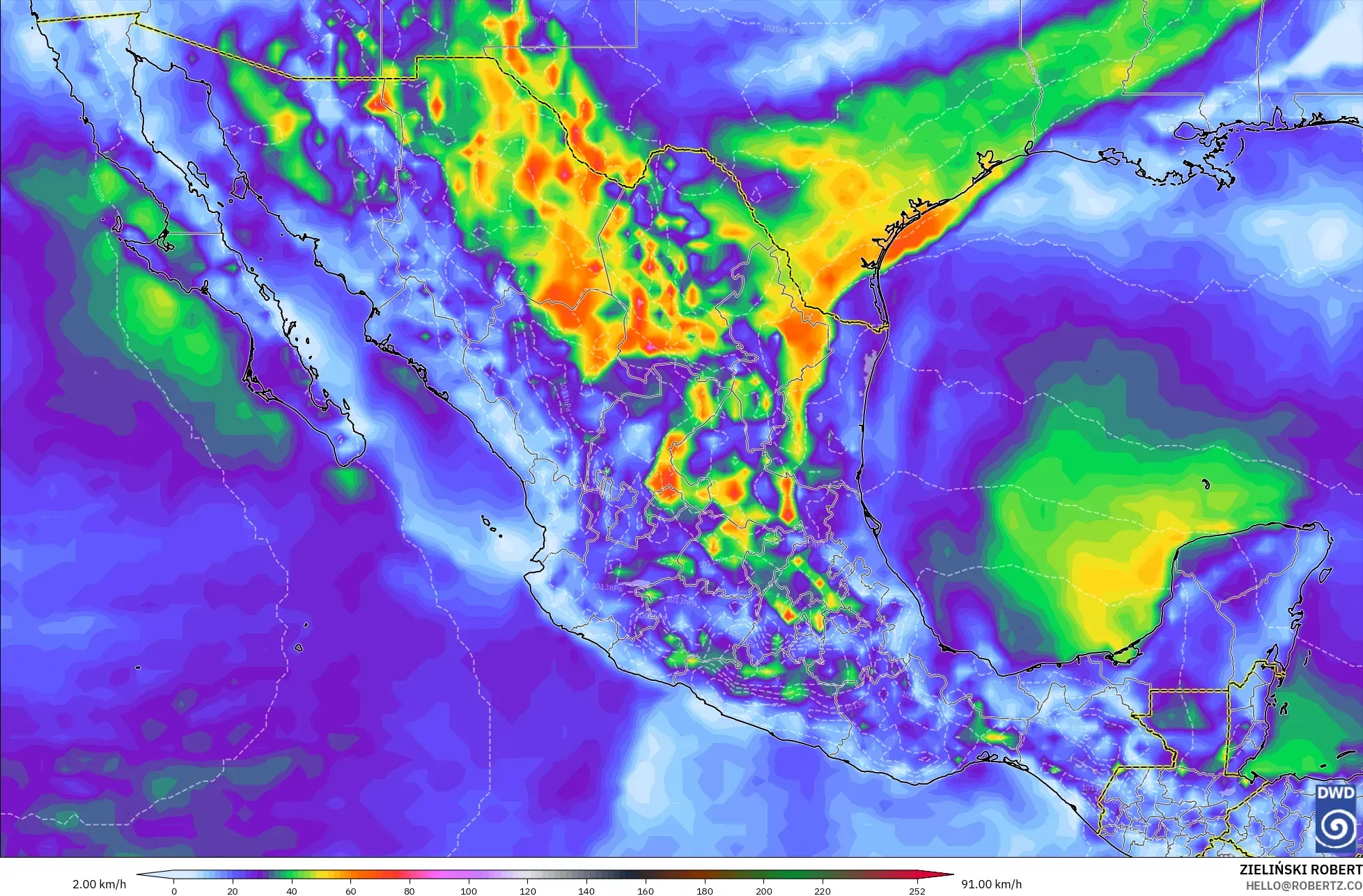 ICON modelo - México, Ráfagas de viento