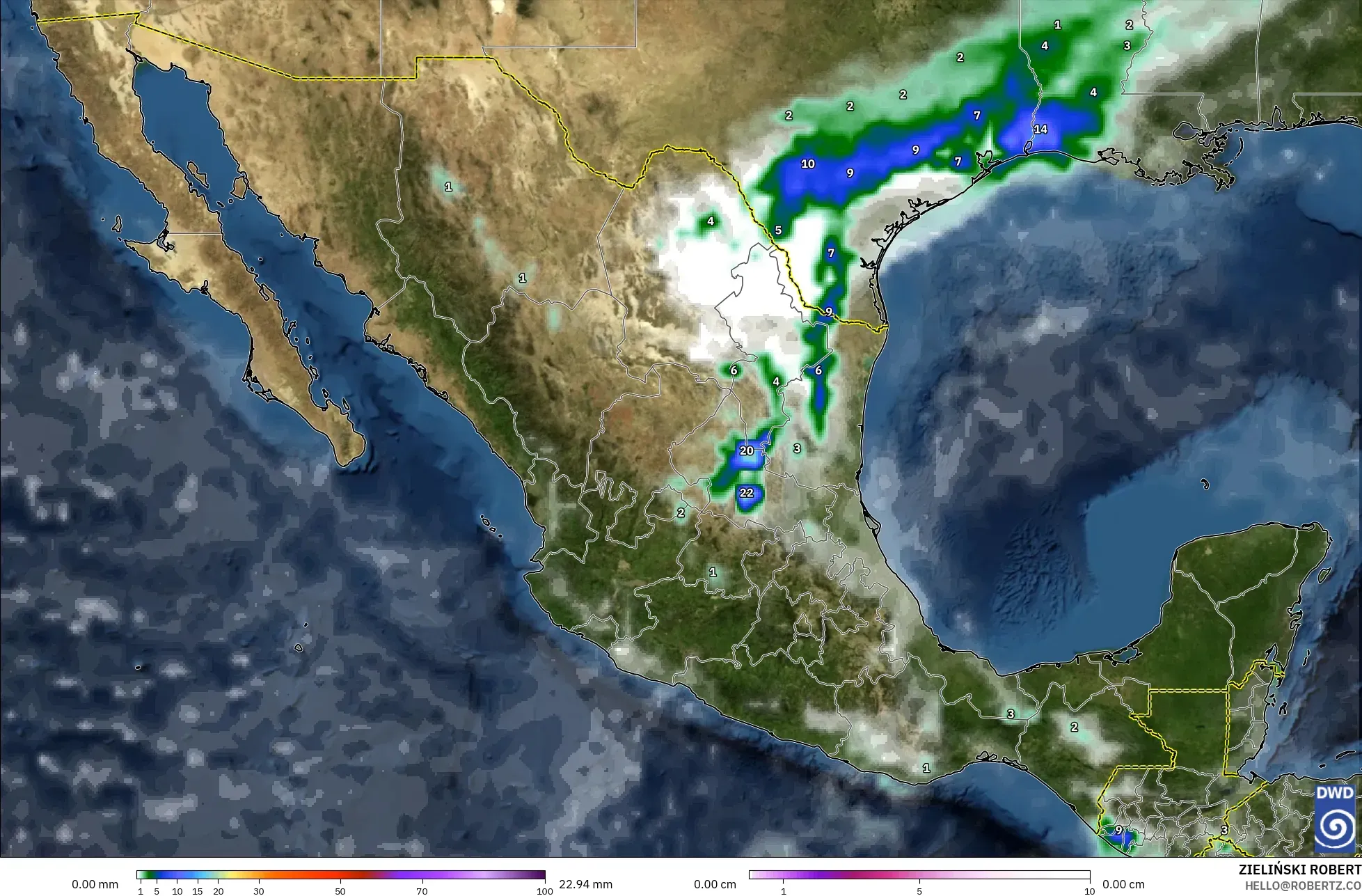 ICON modelo - México, Precipitación, nubes y presión