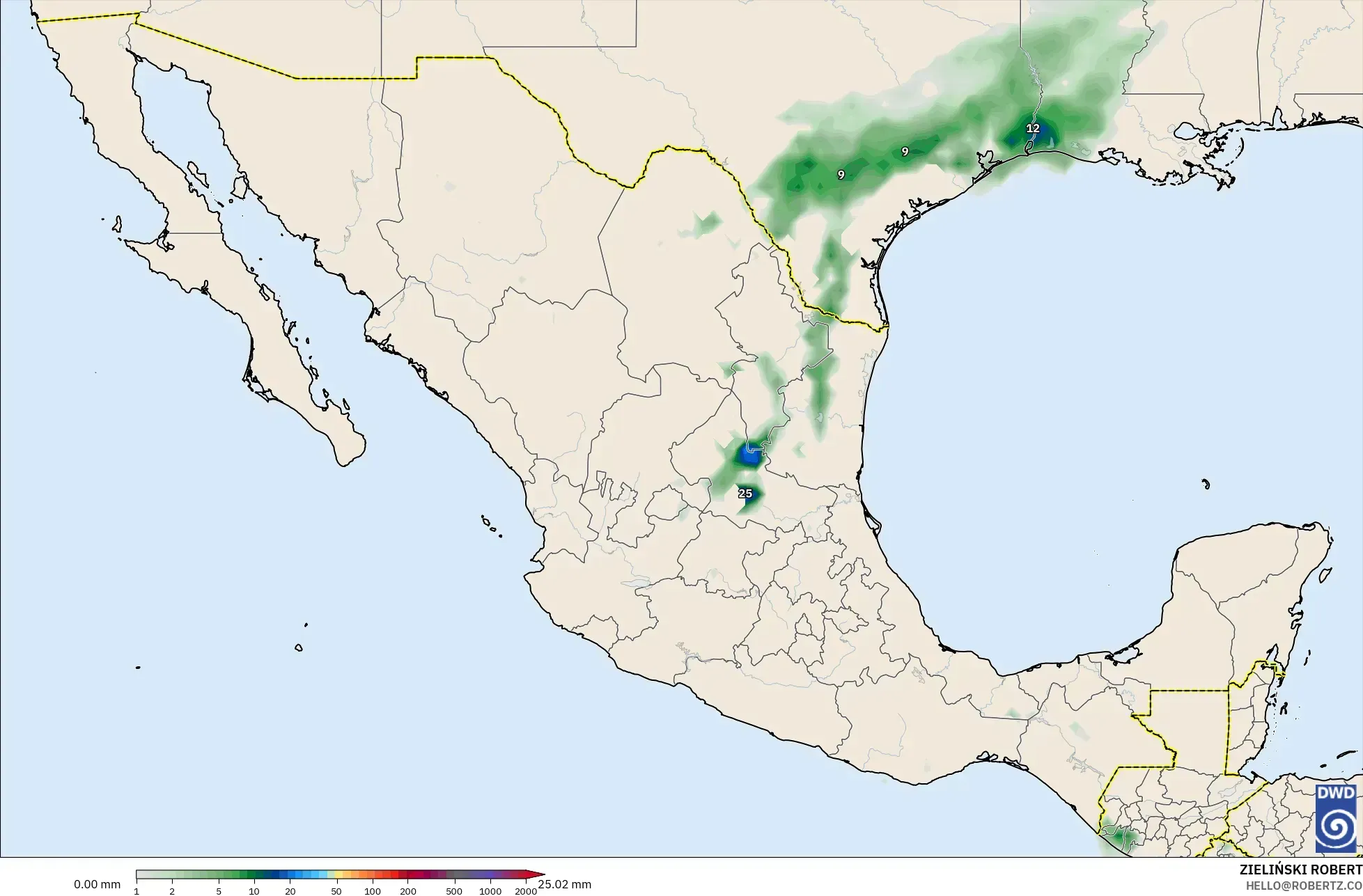 ICON modelo - México, Acumulación de precipitación