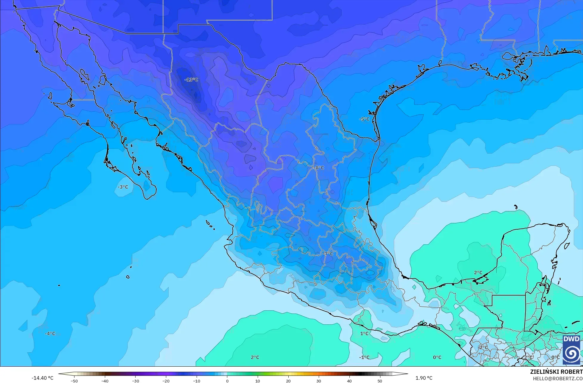 ICON modelo - México, Temperatura a 500 hPa