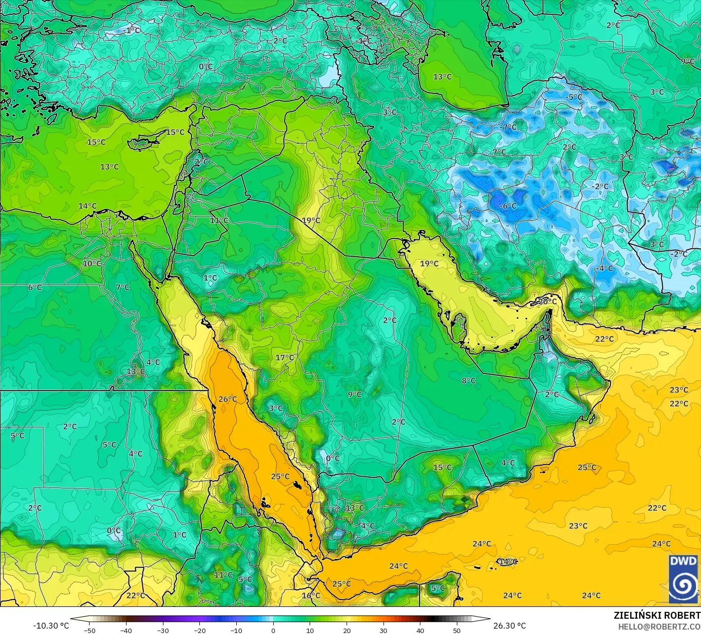 ICON modelo - Oriente Medio, Punto de rocío a 2 m