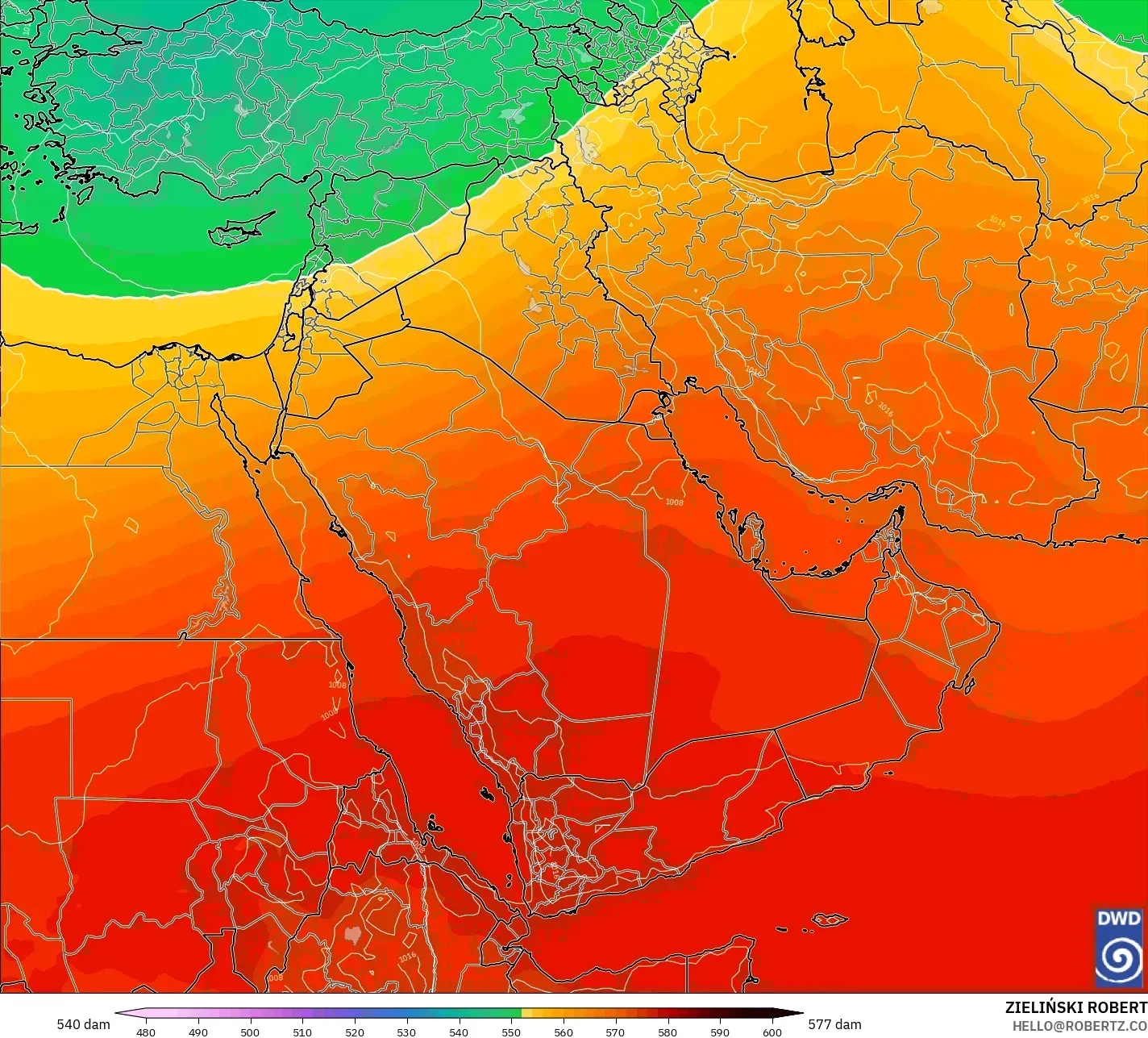 ICON modelo - Oriente Medio, Altura geopotencial a 500 hPa