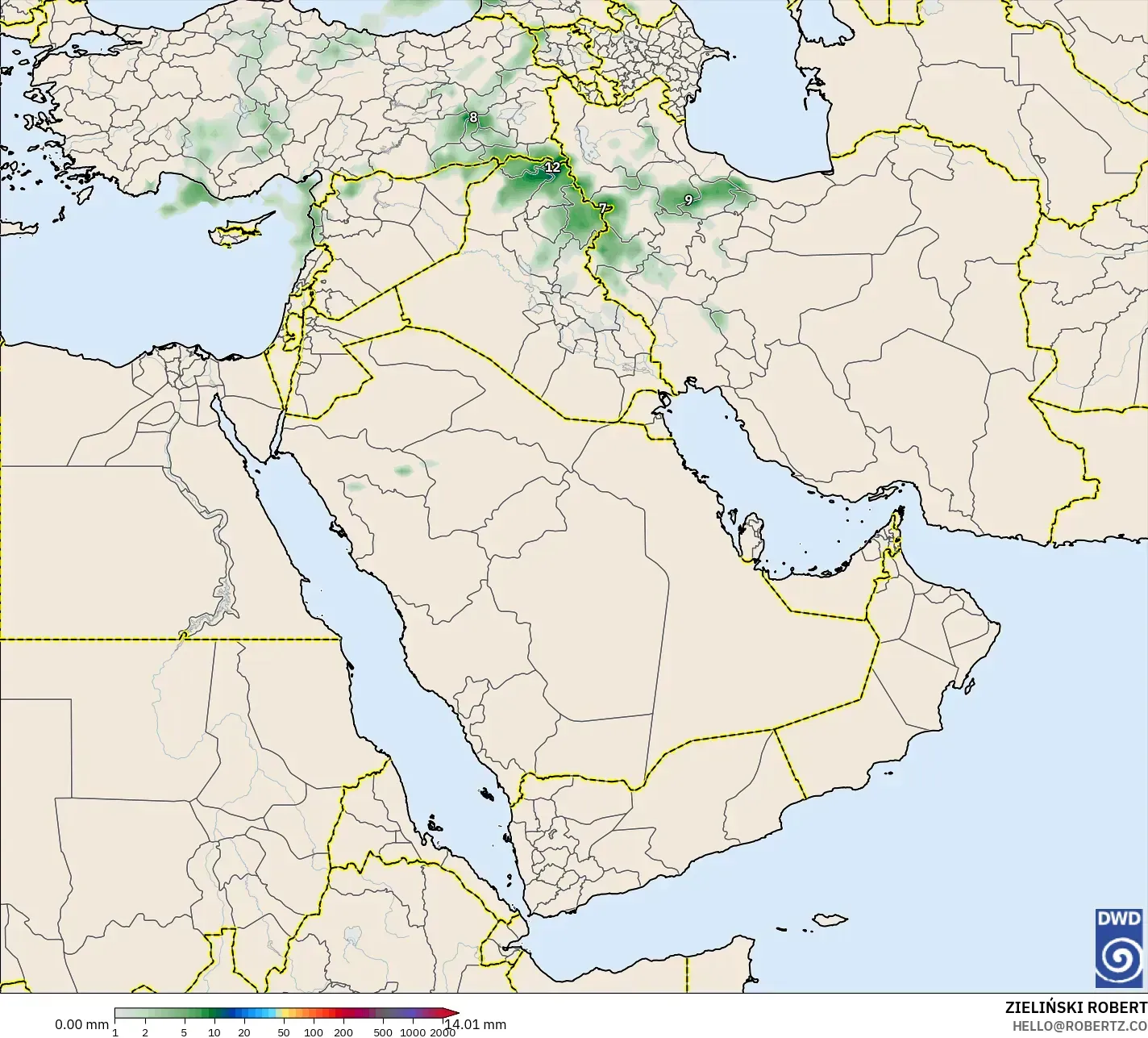 ICON modelo - Oriente Medio, Acumulación de precipitación