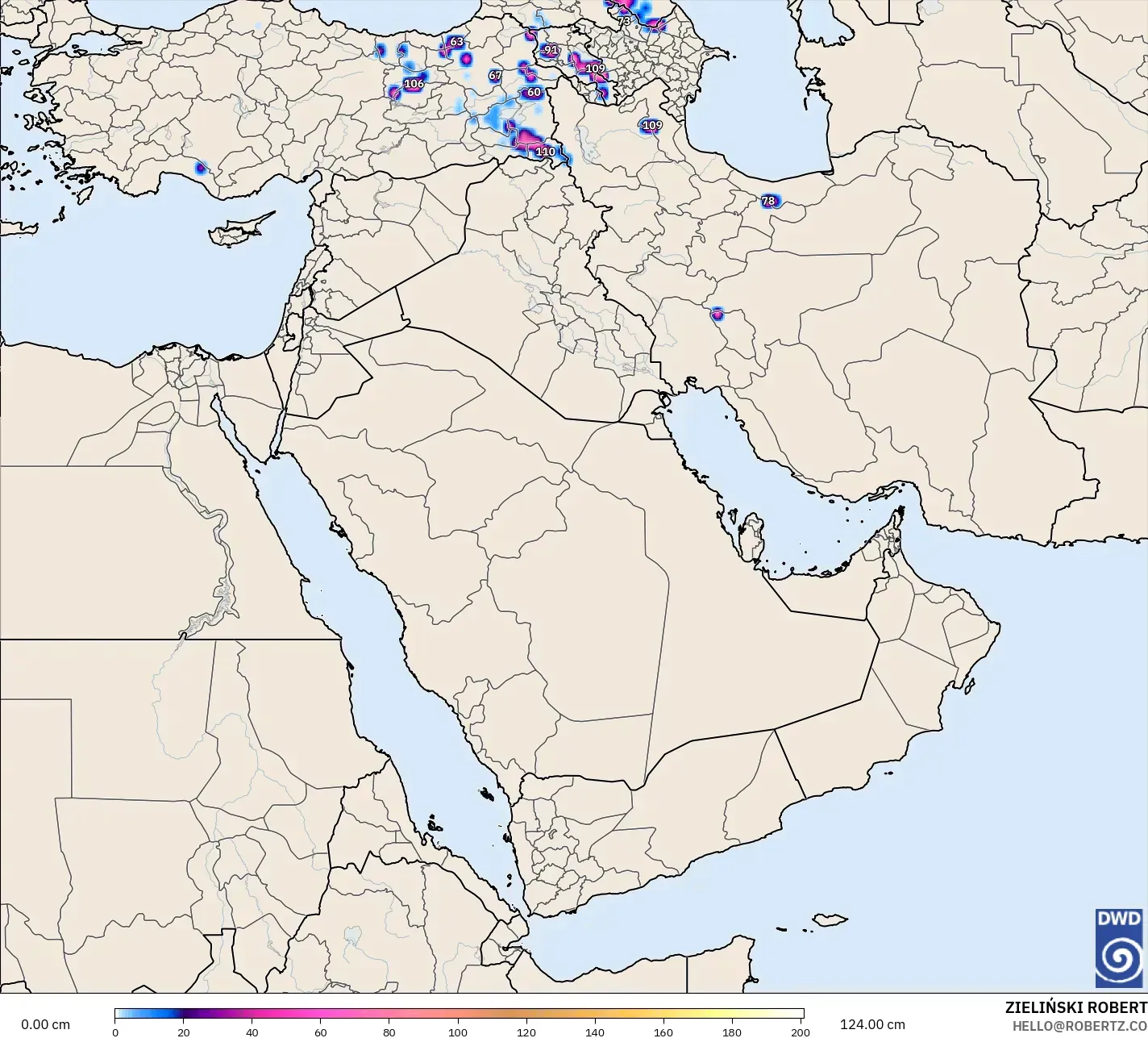 ICON modelo - Oriente Medio, Profundidad de nieve