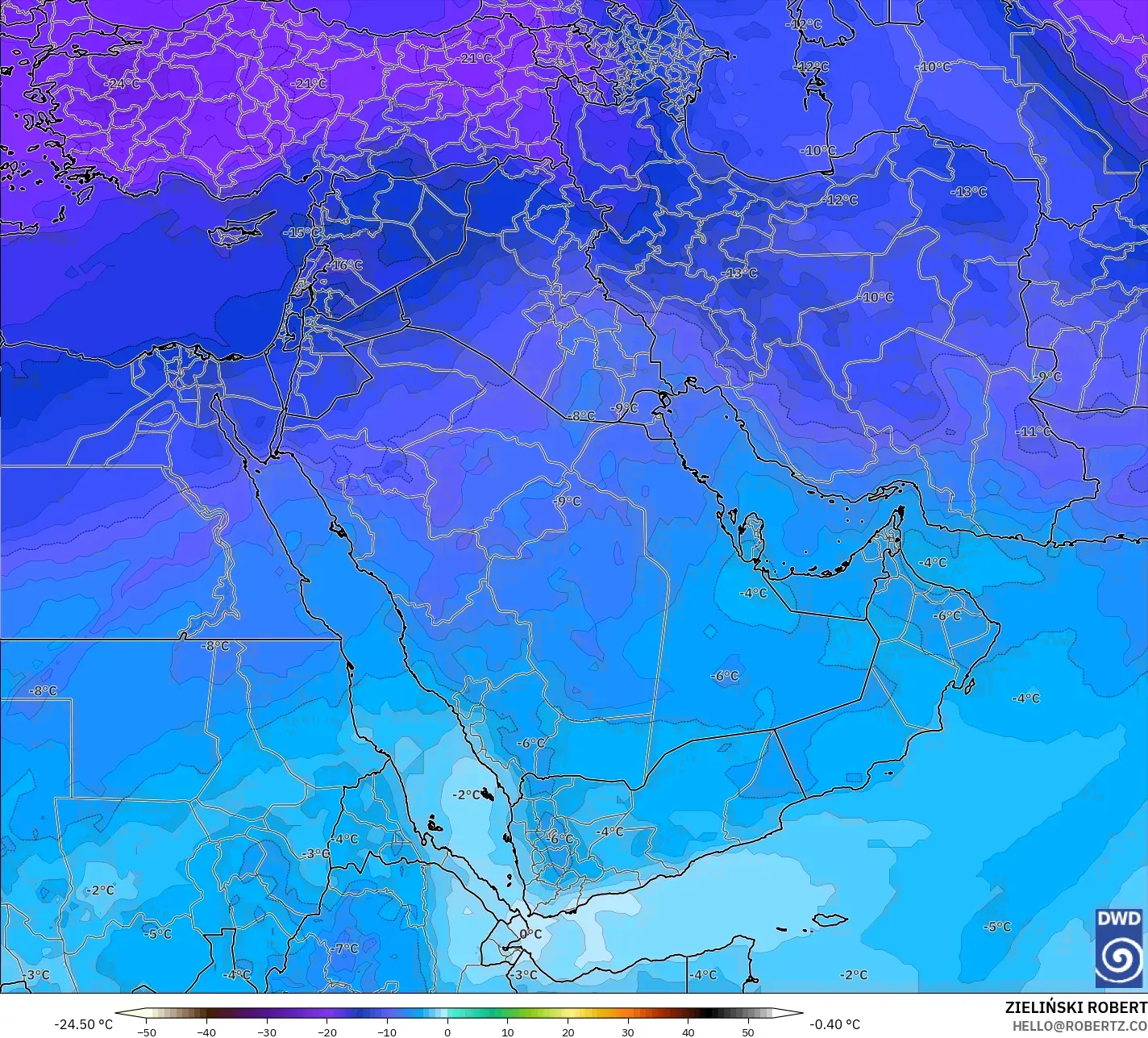 ICON modelo - Oriente Medio, Temperatura a 500 hPa