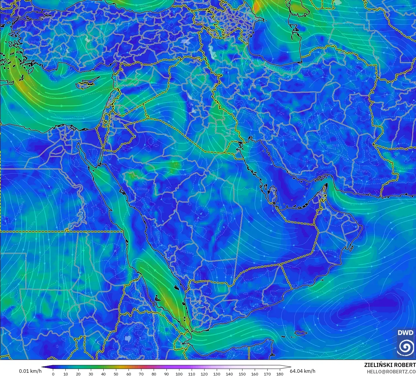ICON modelo - Oriente Medio, Viento a 10 m