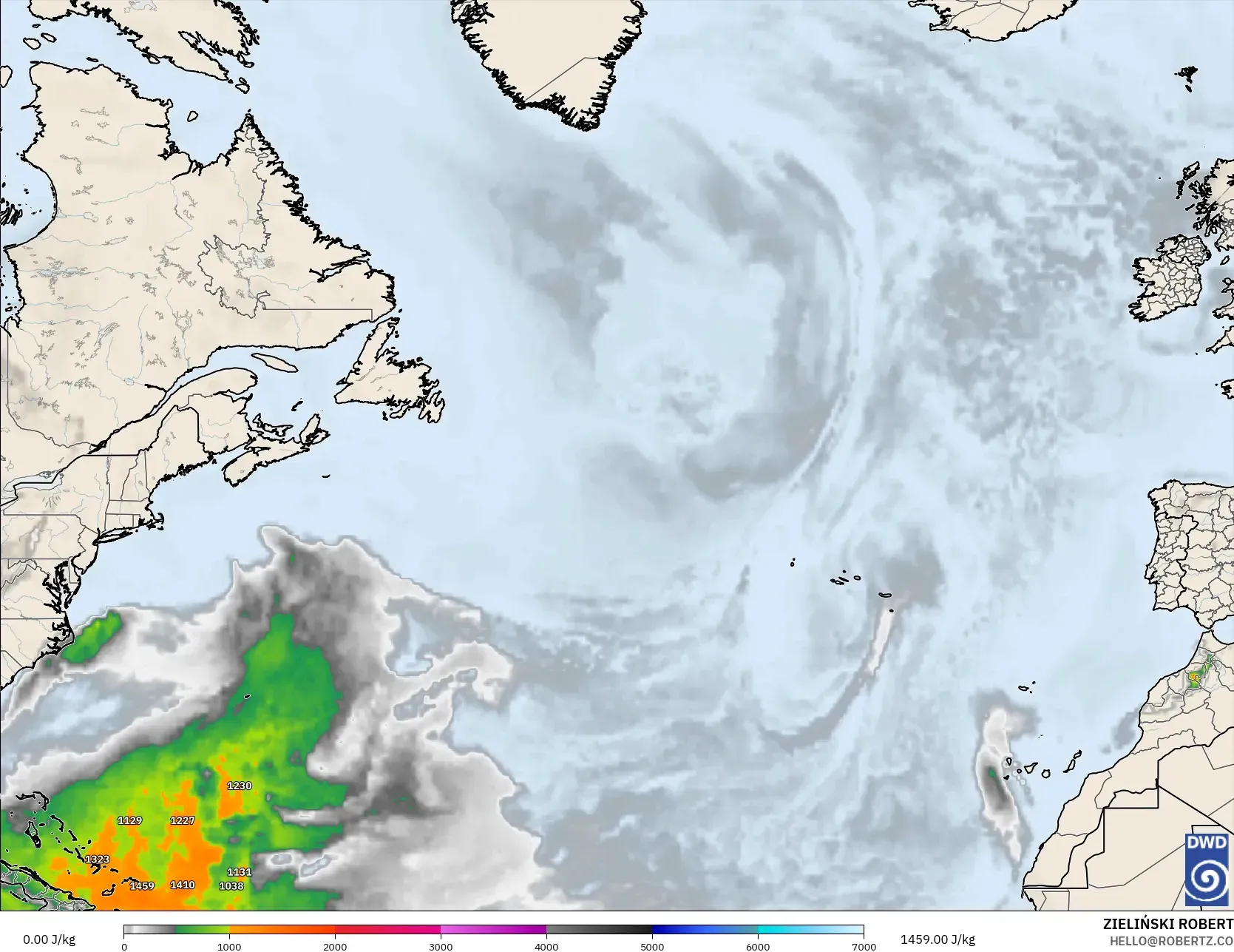 ICON modelo - Norte Atlántico, CAPE