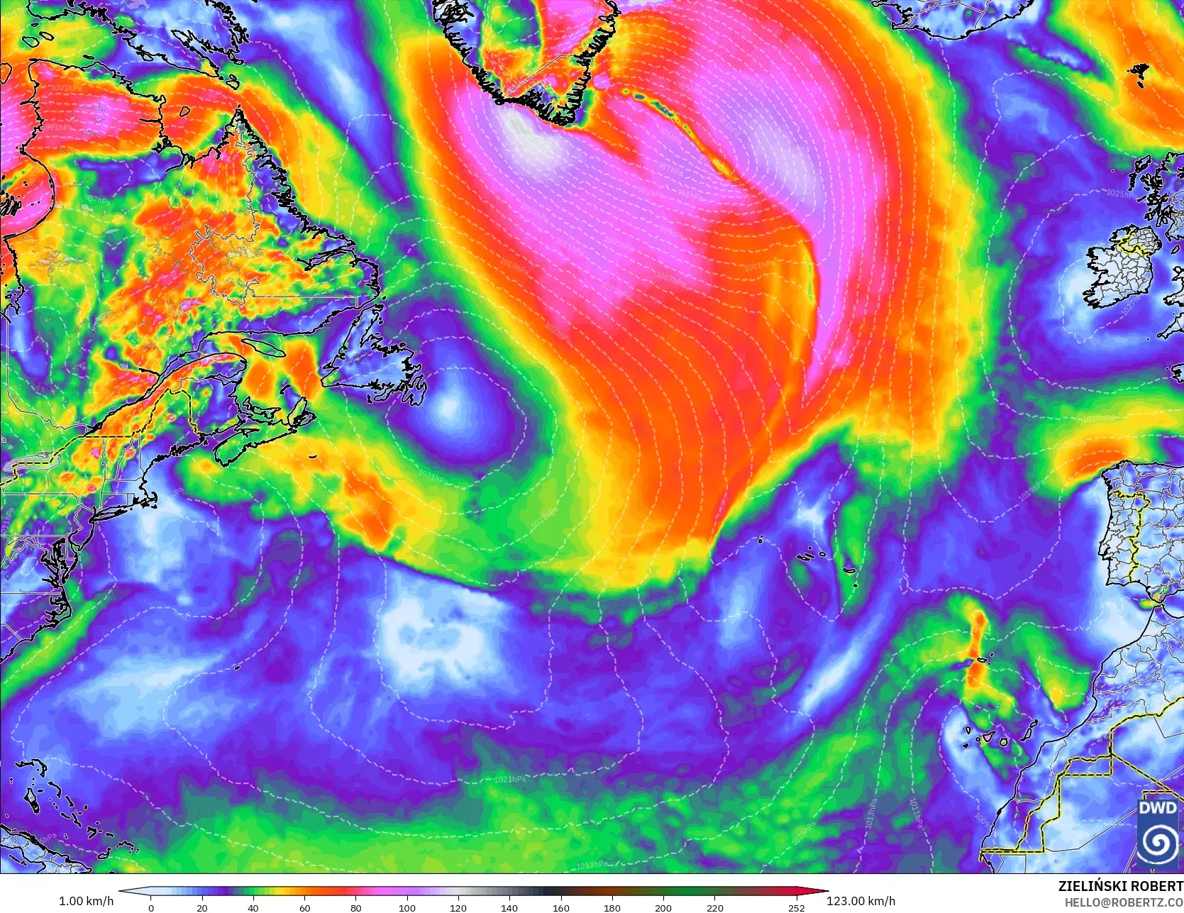 ICON modelo - Norte Atlántico, Ráfagas de Viento Máximas