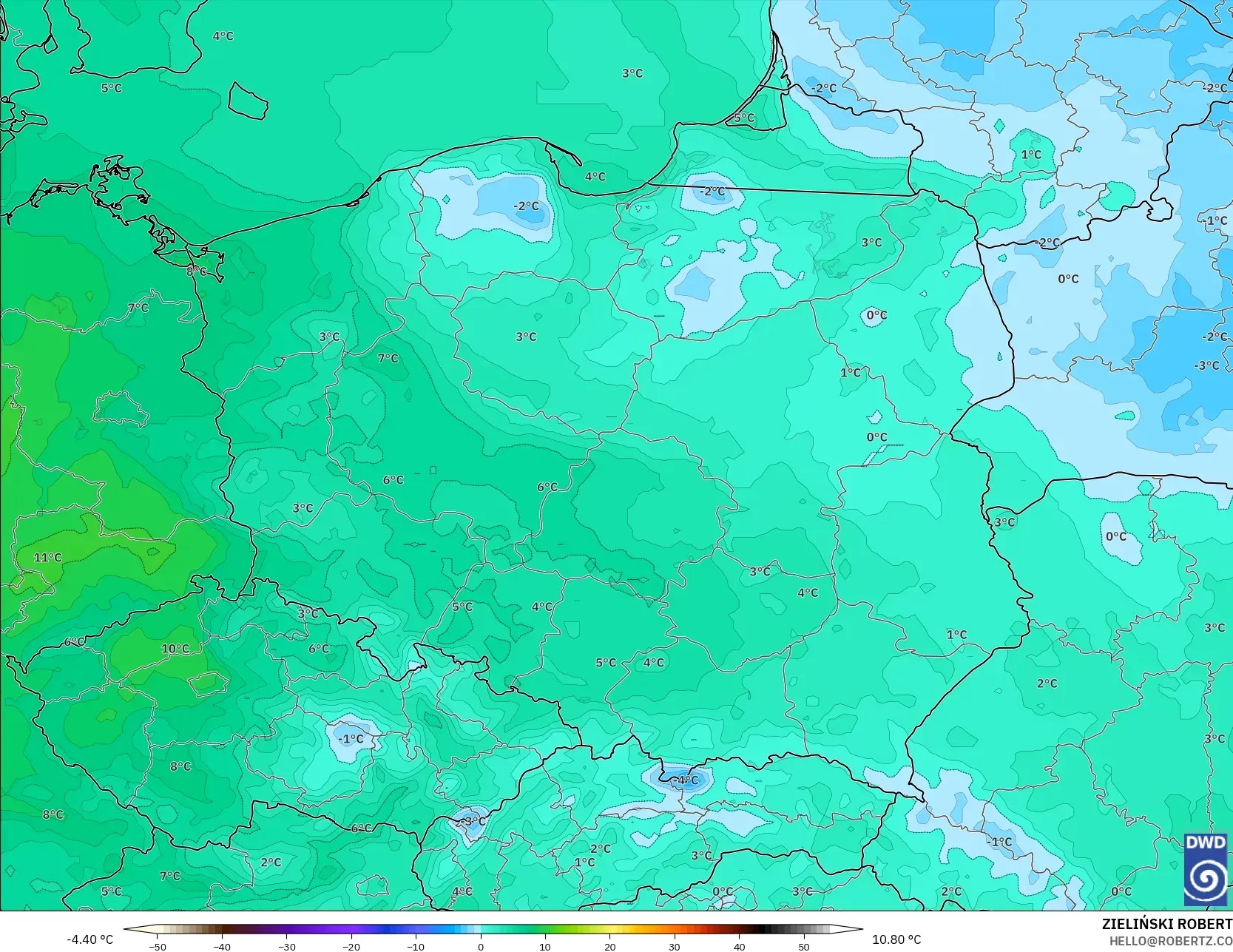 ICON modelo - Polonia, Punto de rocío a 2 m