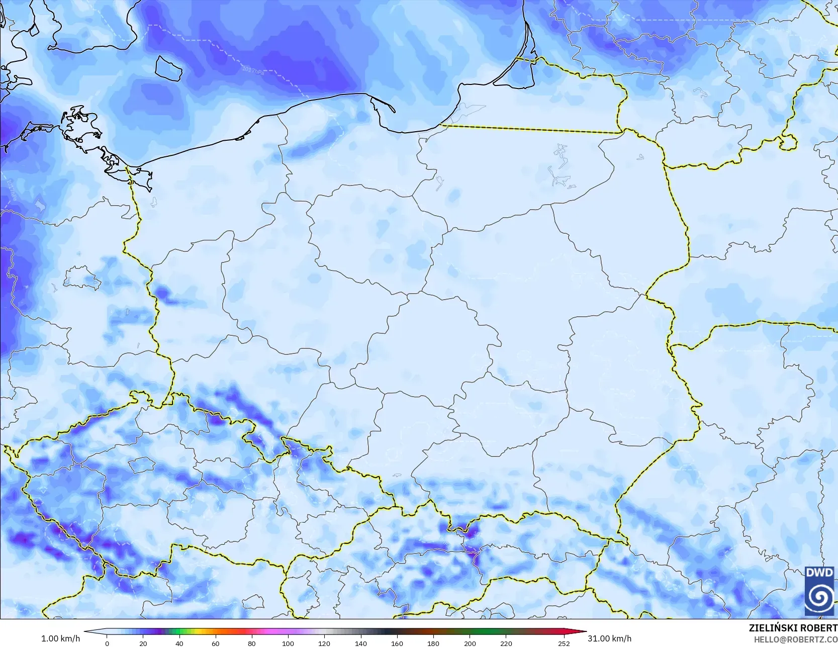 ICON modelo - Polonia, Ráfagas de viento