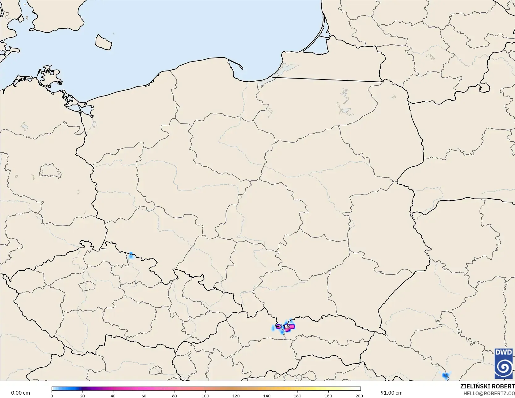 ICON modelo - Polonia, Profundidad de nieve