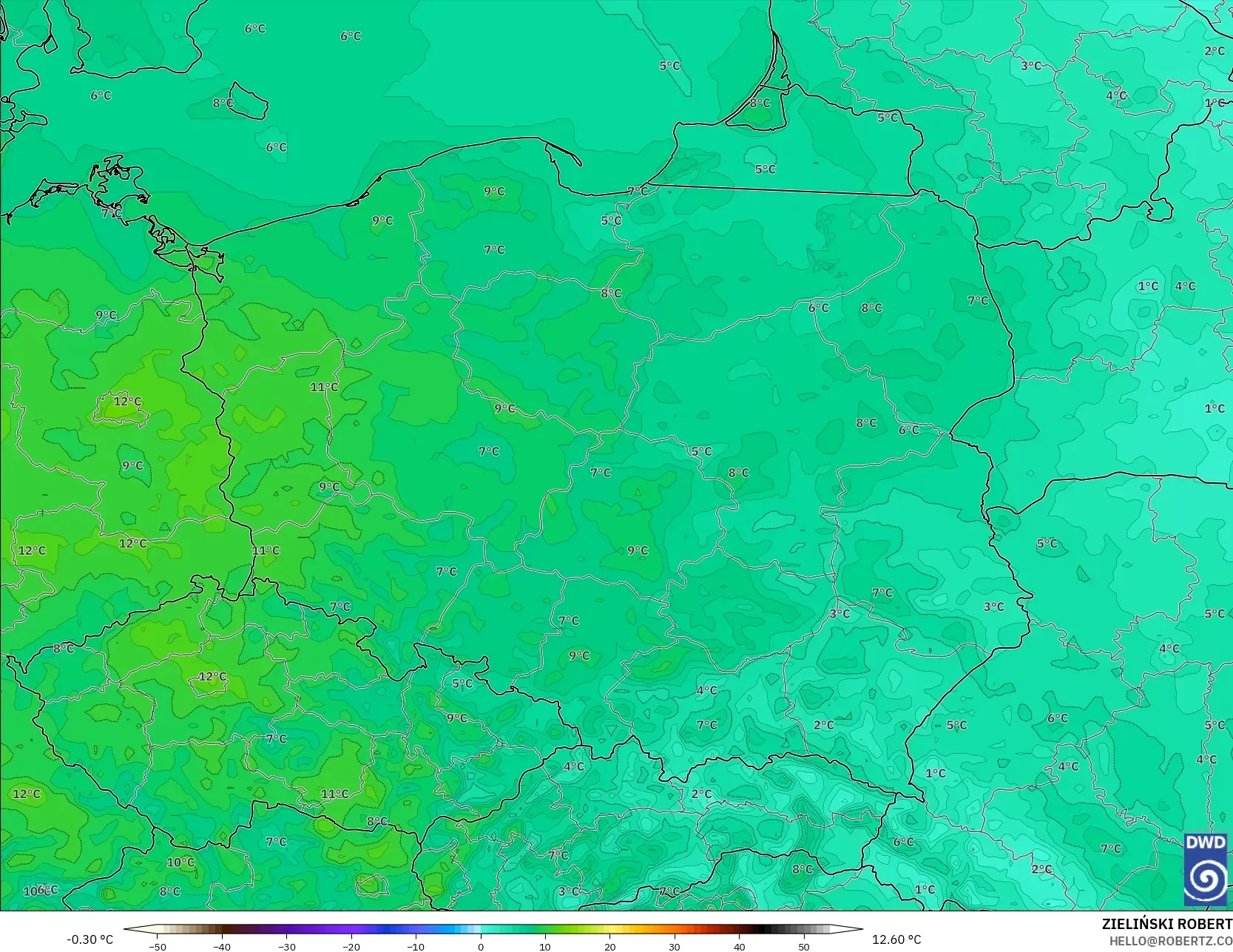 ICON modelo - Polonia, Temperatura a 2 m