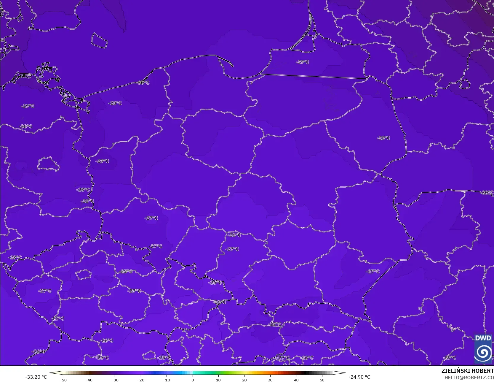 ICON modelo - Polonia, Temperatura a 500 hPa