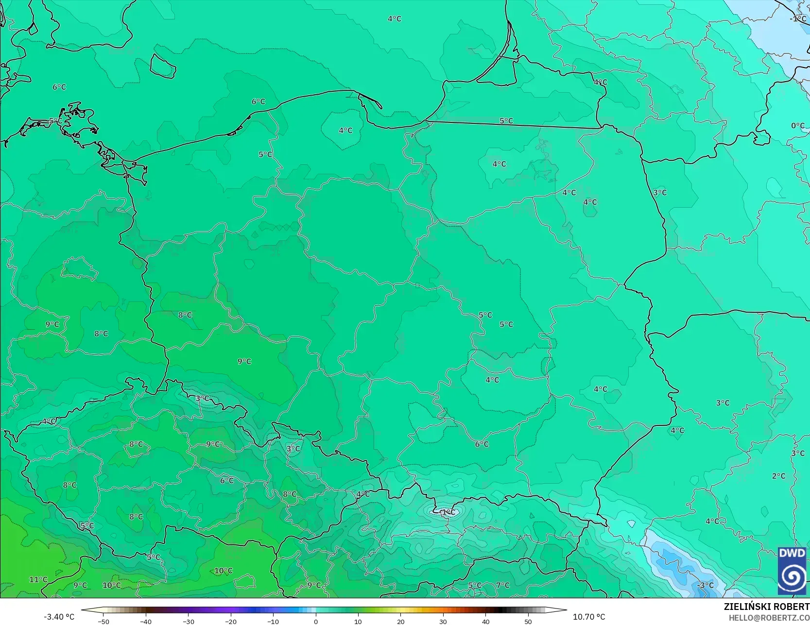 ICON modelo - Polonia, Temperatura a 850 hPa