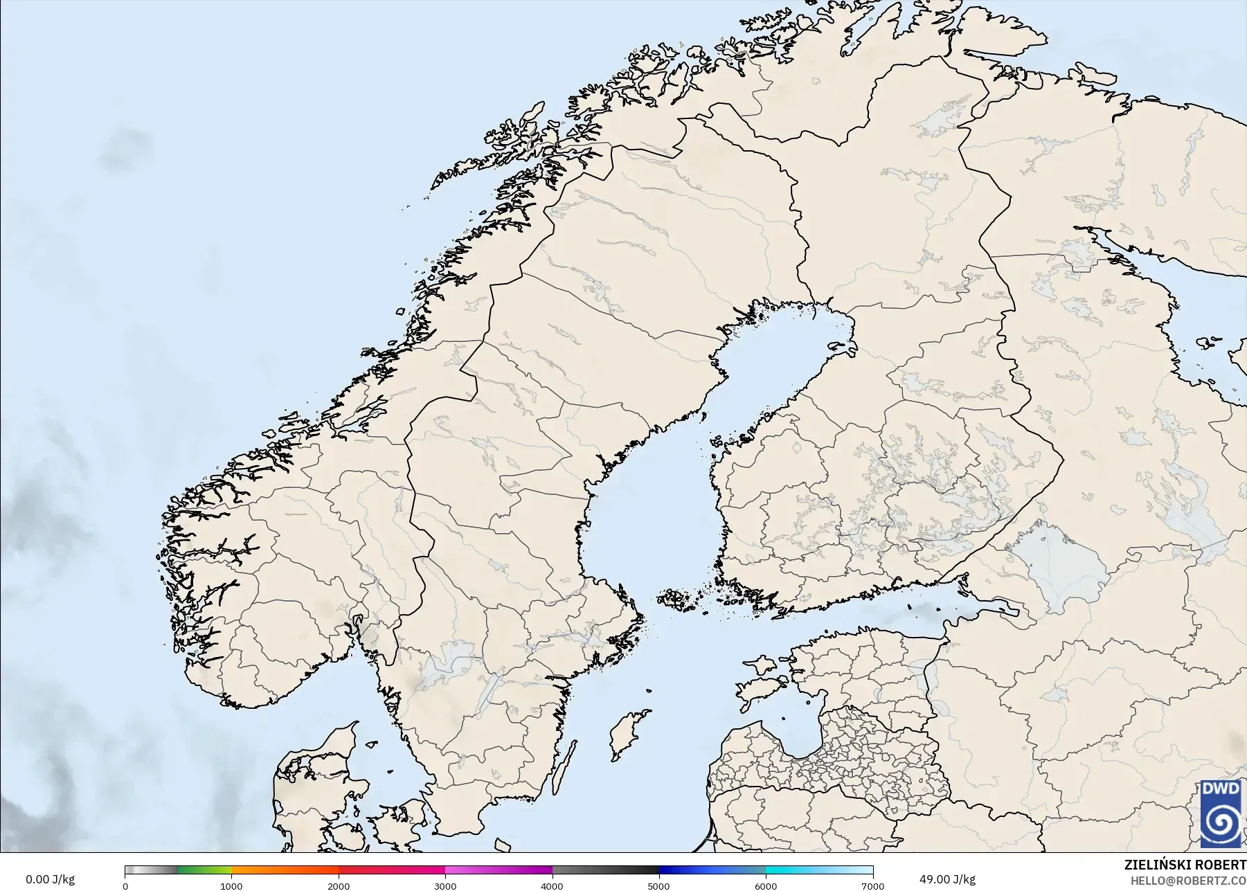 ICON modelo - Escandinavia, CAPE