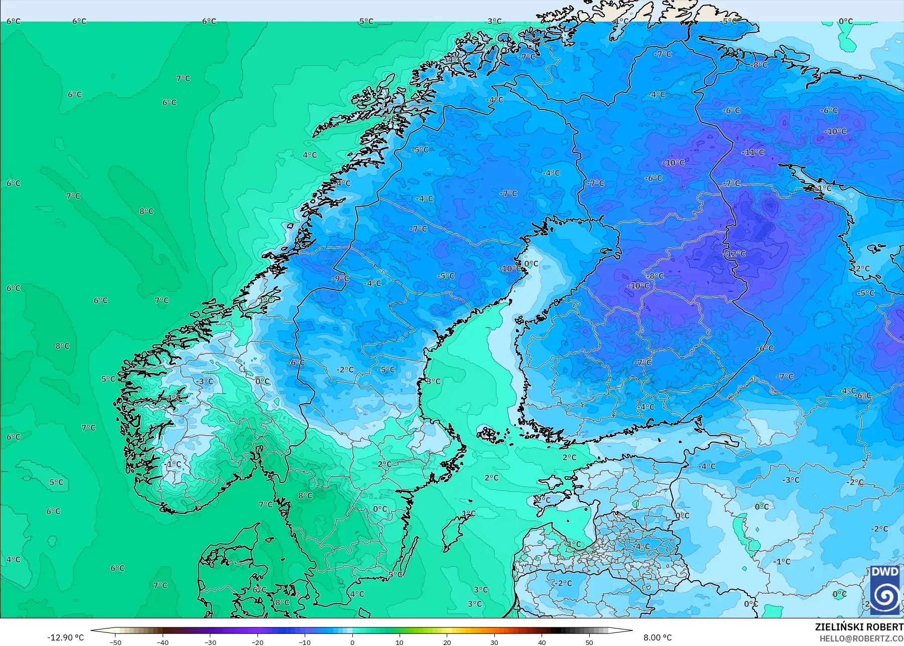ICON modelo - Escandinavia, Punto de rocío a 2 m