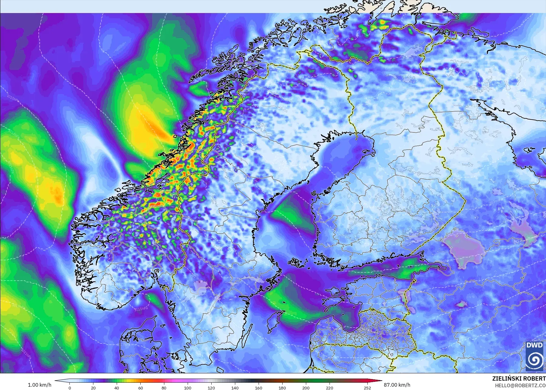 ICON modelo - Escandinavia, Ráfagas de viento