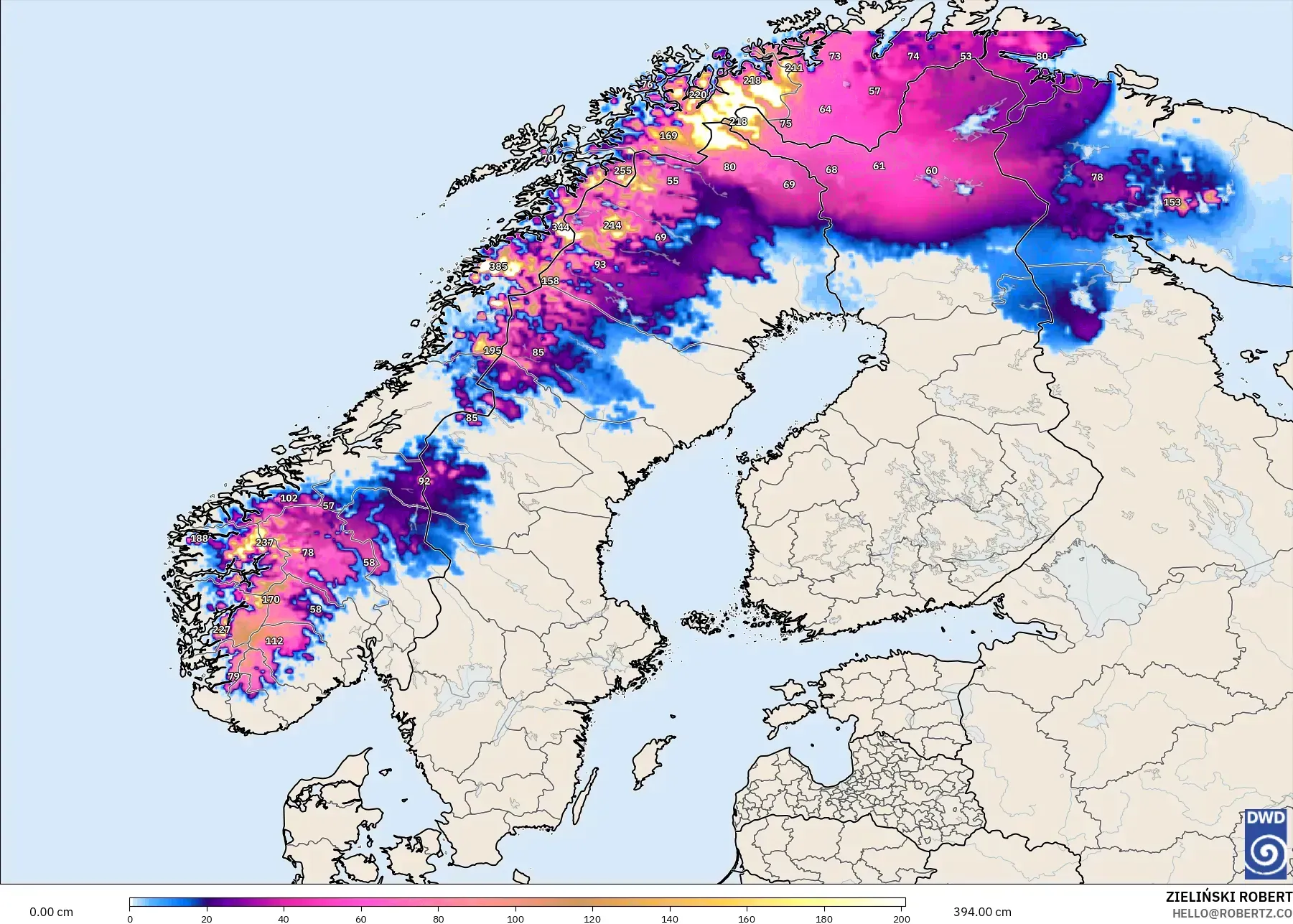ICON modelo - Escandinavia, Profundidad de nieve