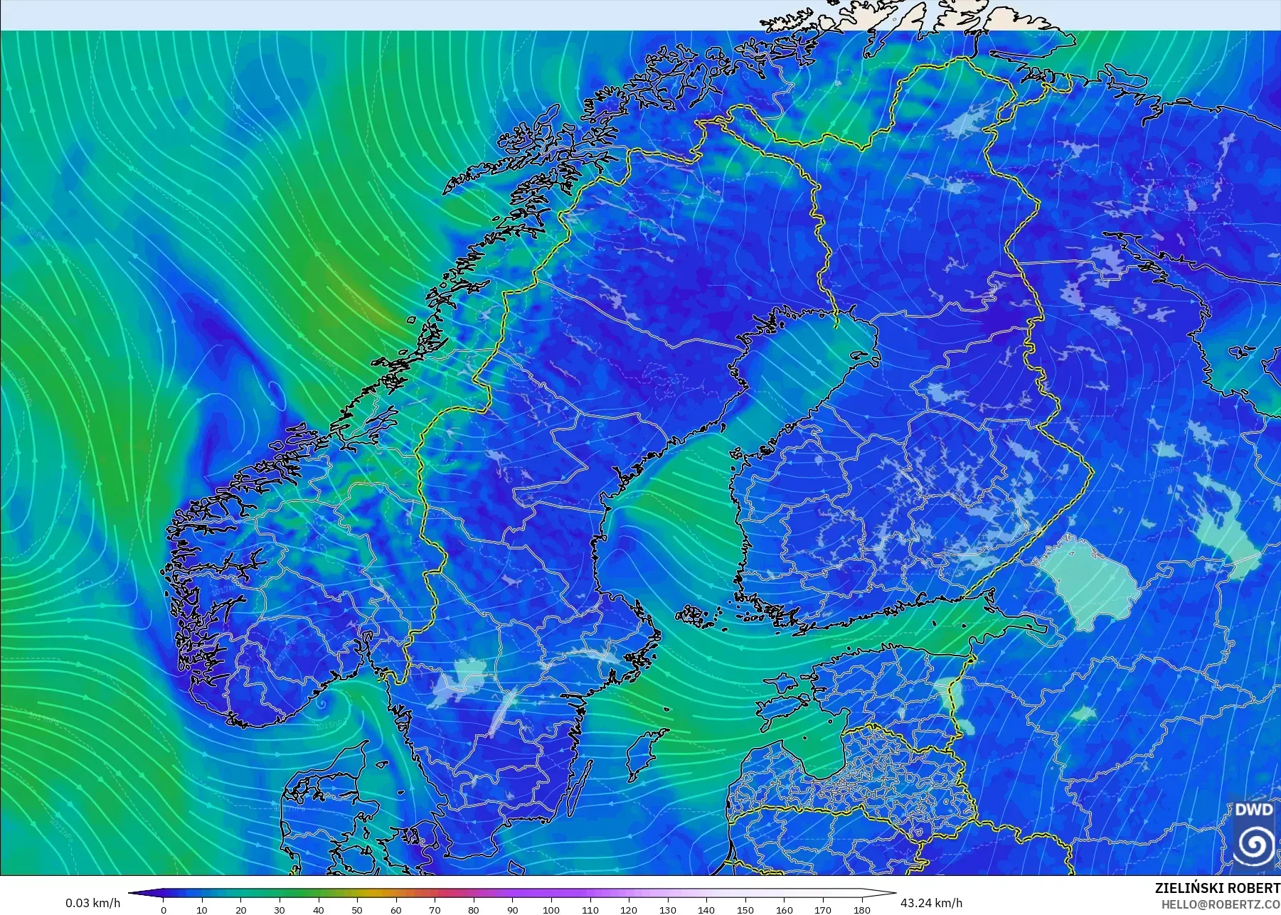 ICON modelo - Escandinavia, Viento a 10 m