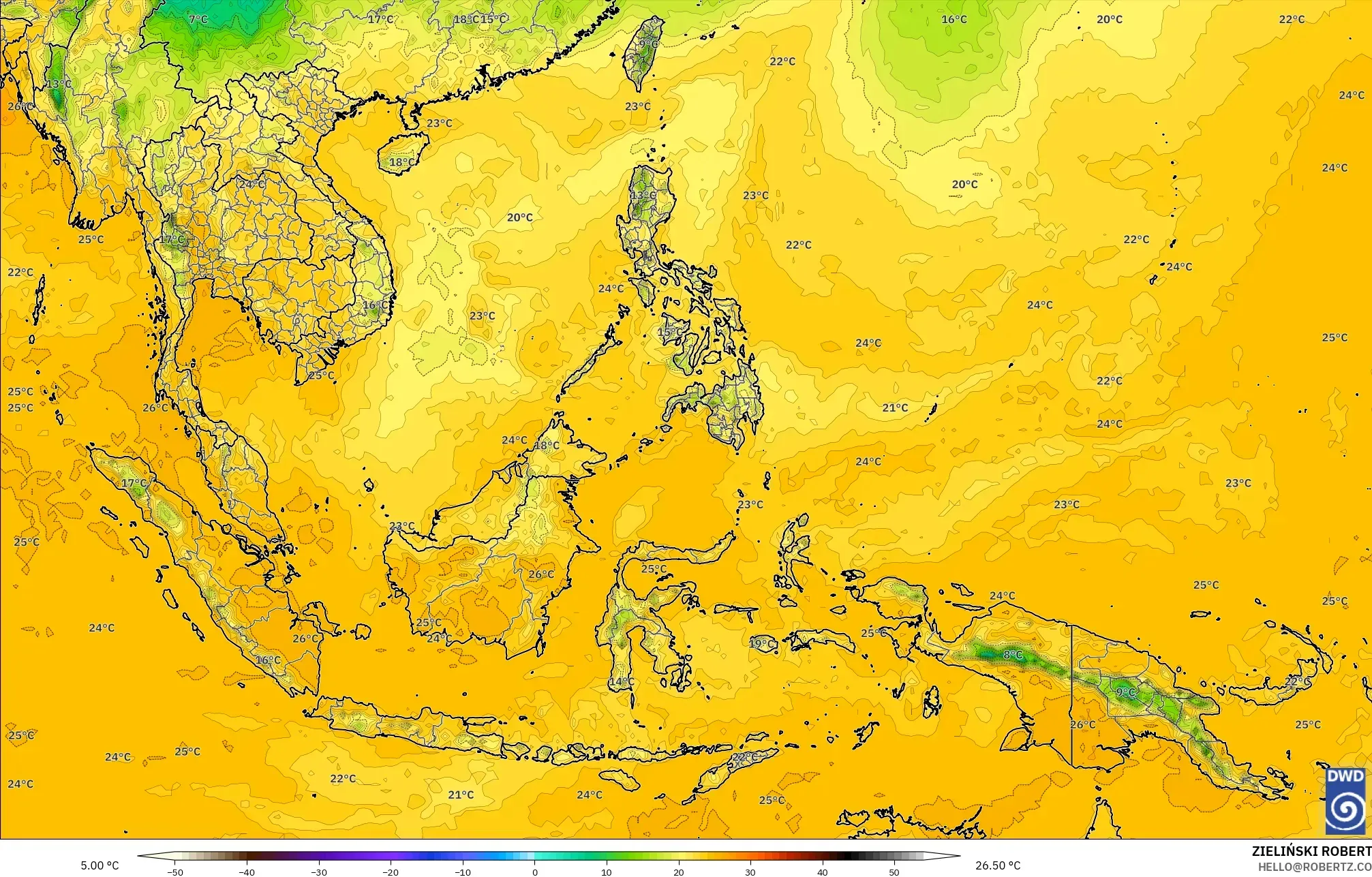 ICON modelo - Sudeste Asiático, Punto de rocío a 2 m