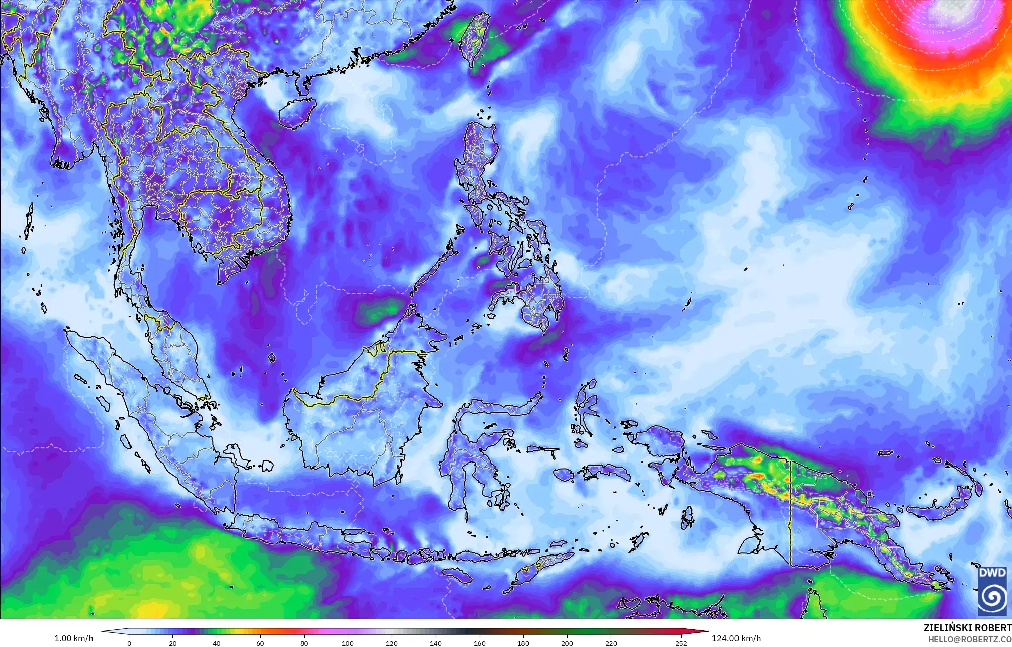 ICON modelo - Sudeste Asiático, Ráfagas de Viento Máximas