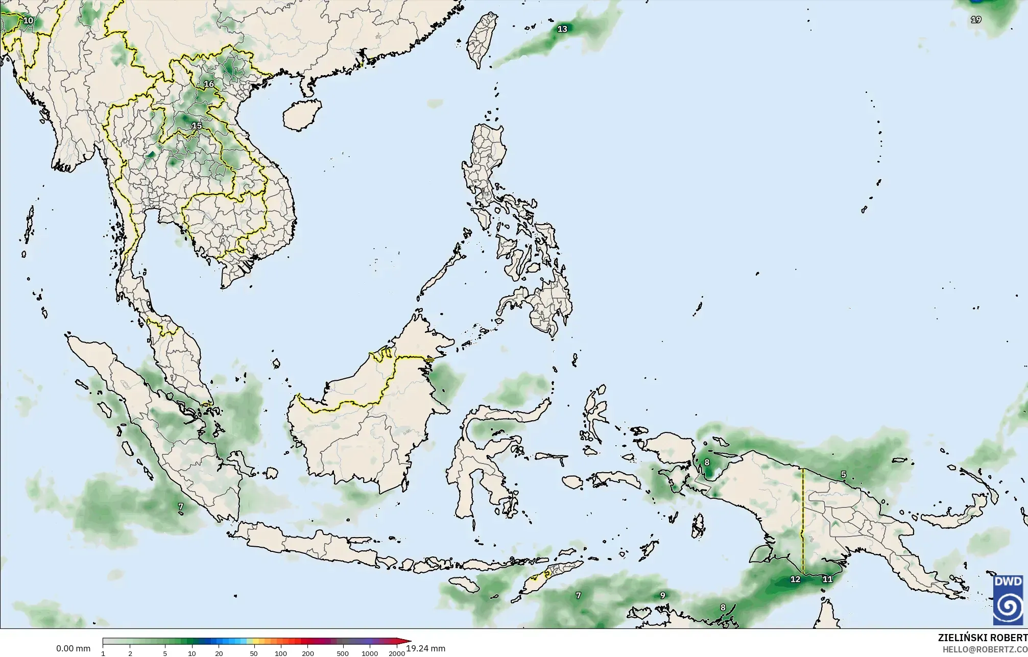 ICON modelo - Sudeste Asiático, Acumulación de precipitación