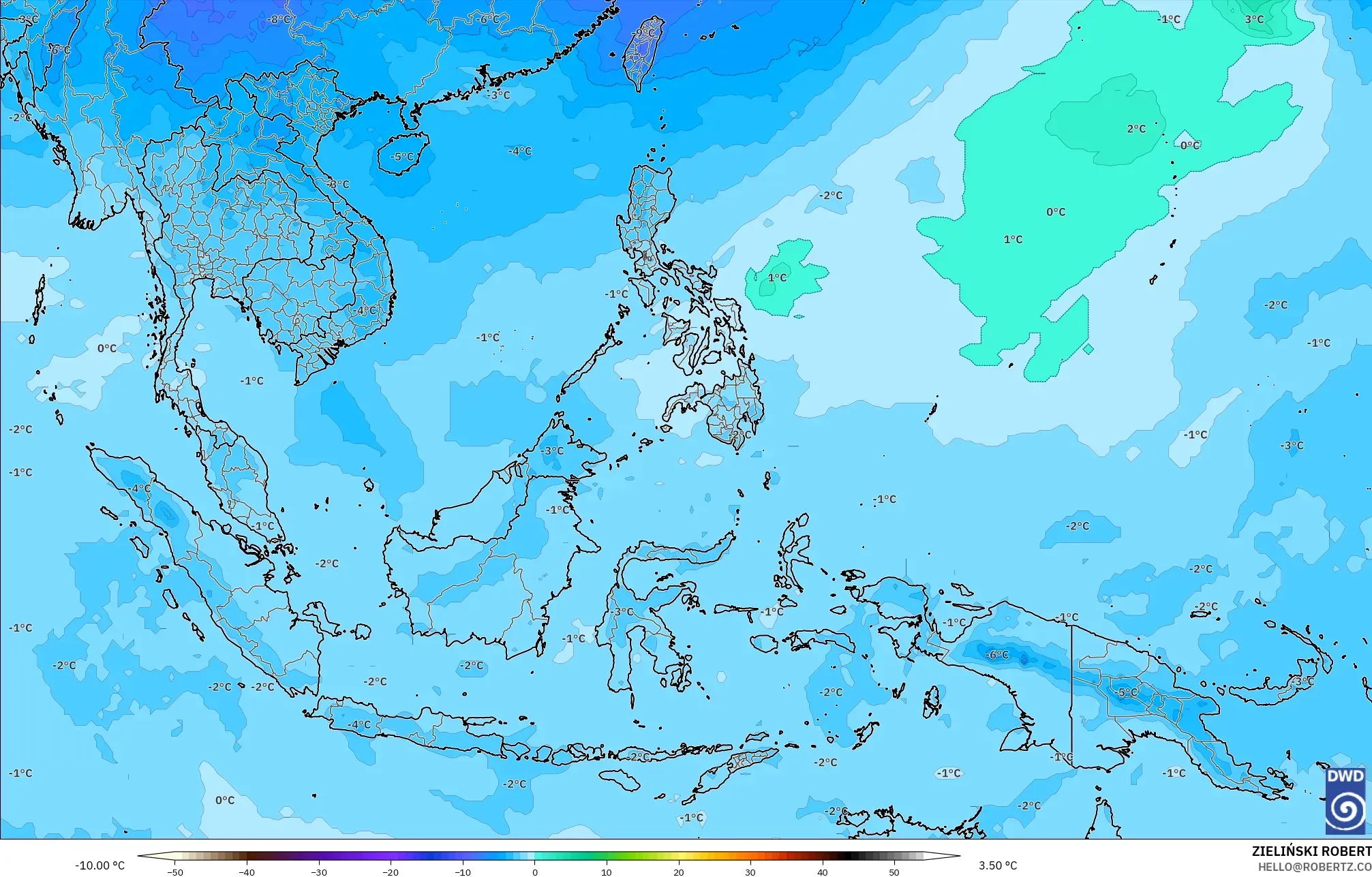 ICON modelo - Sudeste Asiático, Temperatura a 500 hPa