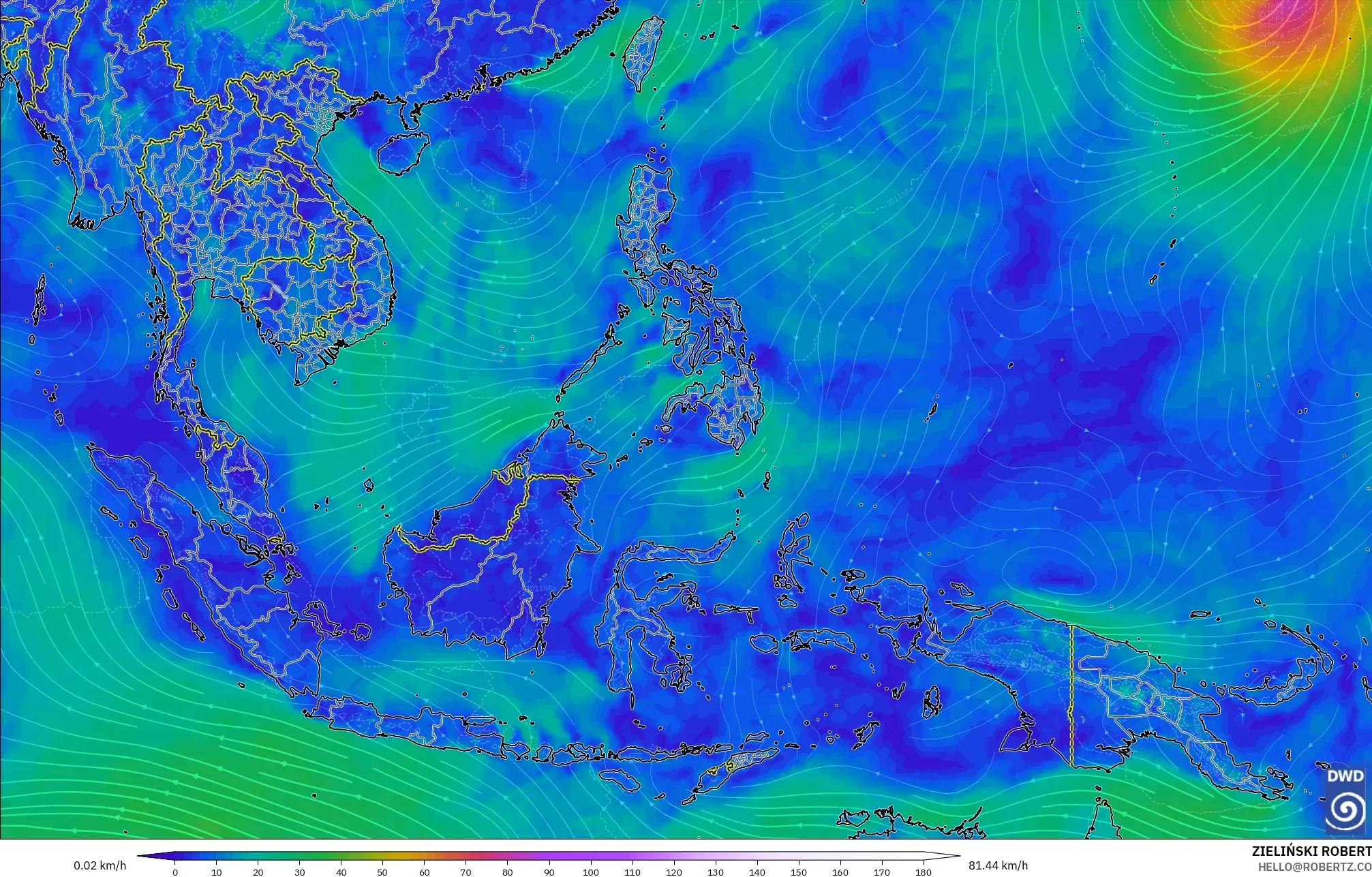ICON modelo - Sudeste Asiático, Viento a 10 m