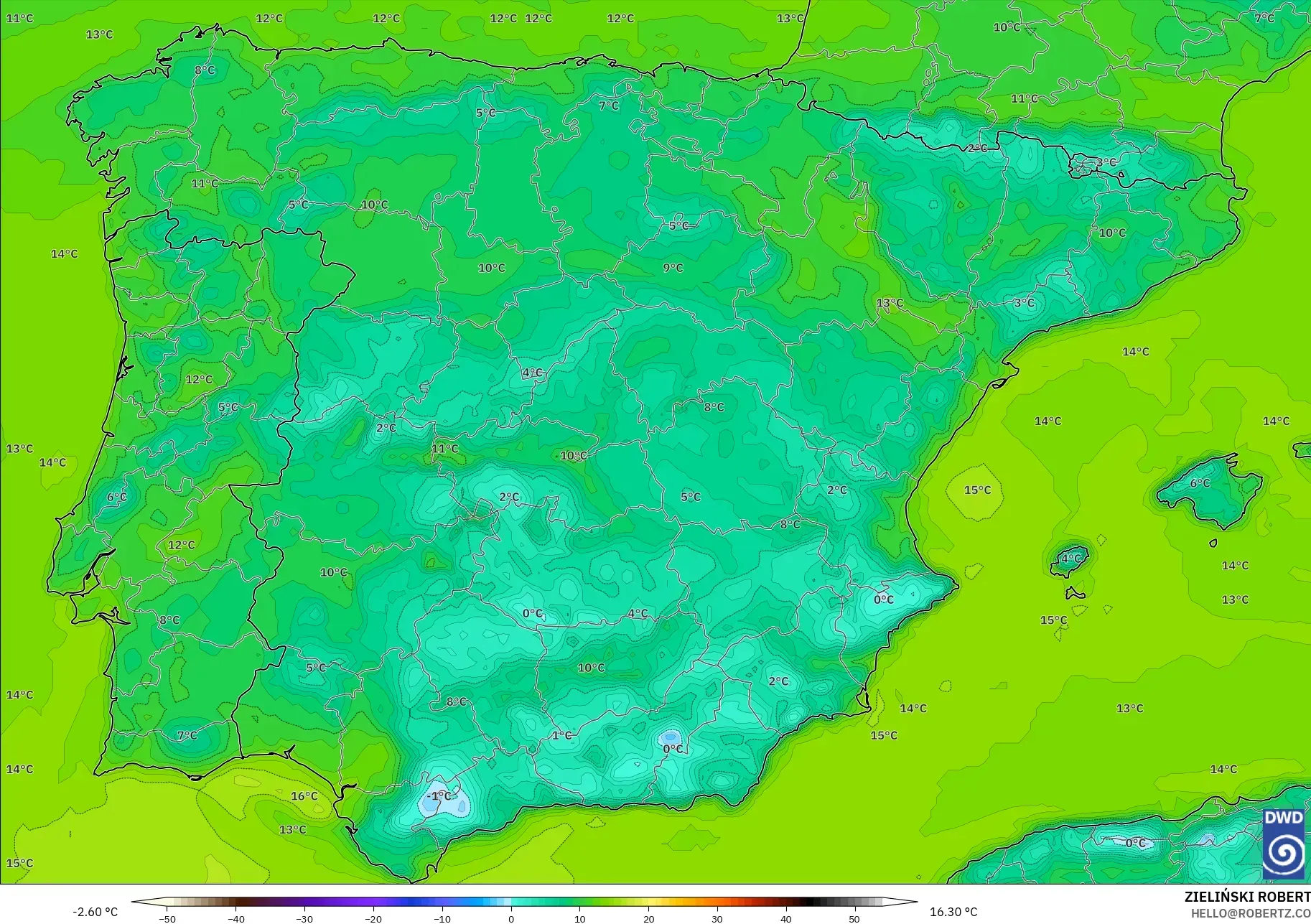 ICON modelo - España, Punto de rocío a 2 m