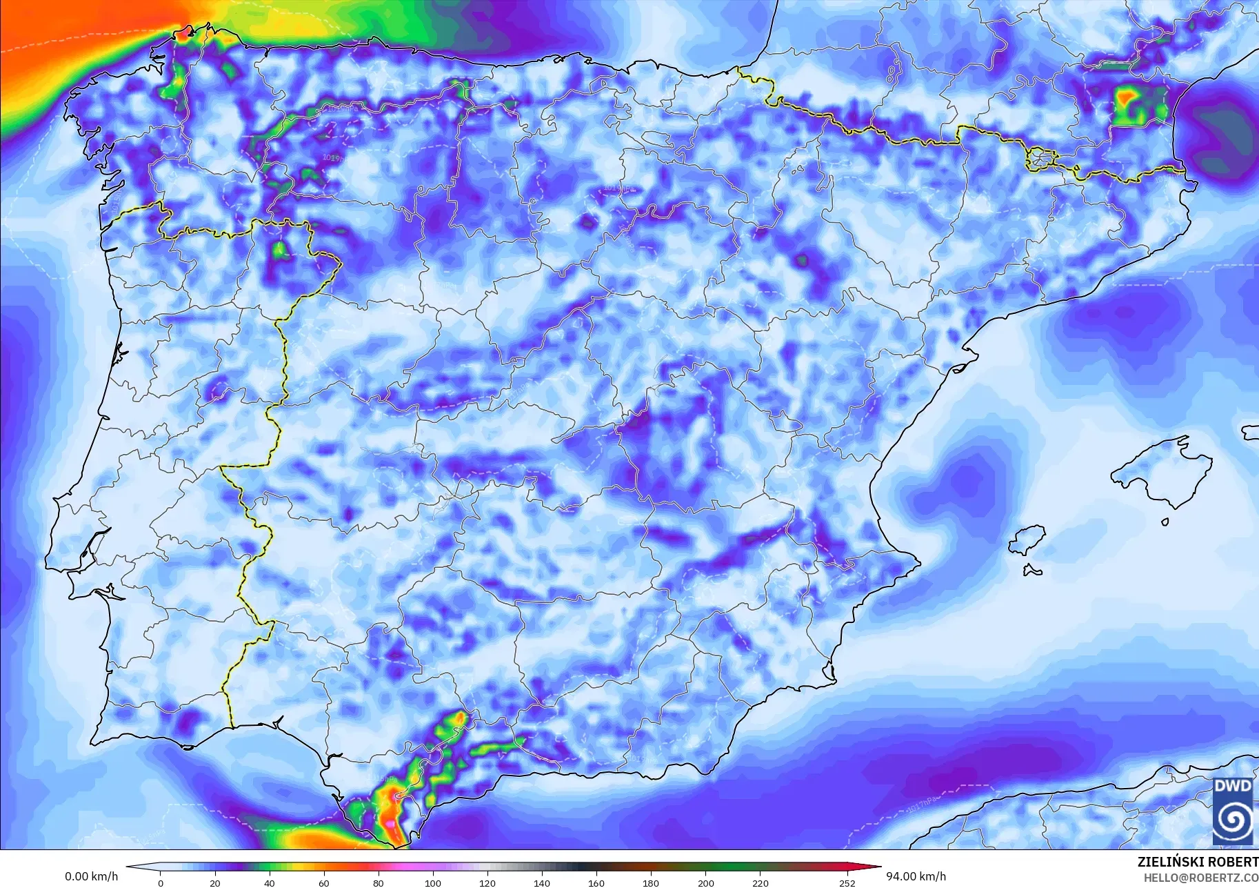 ICON modelo - España, Ráfagas de Viento Máximas