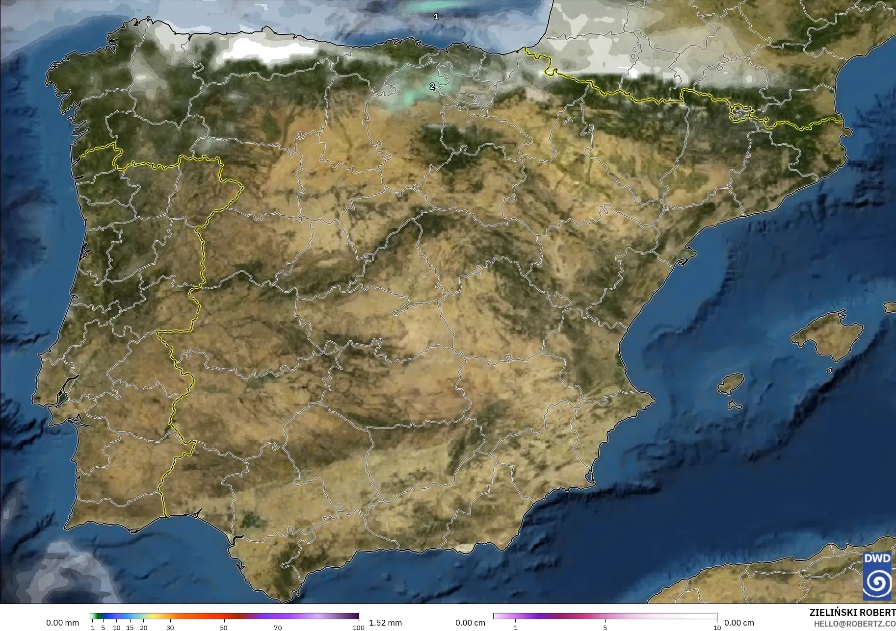 ICON modelo - España, Precipitación, nubes y presión