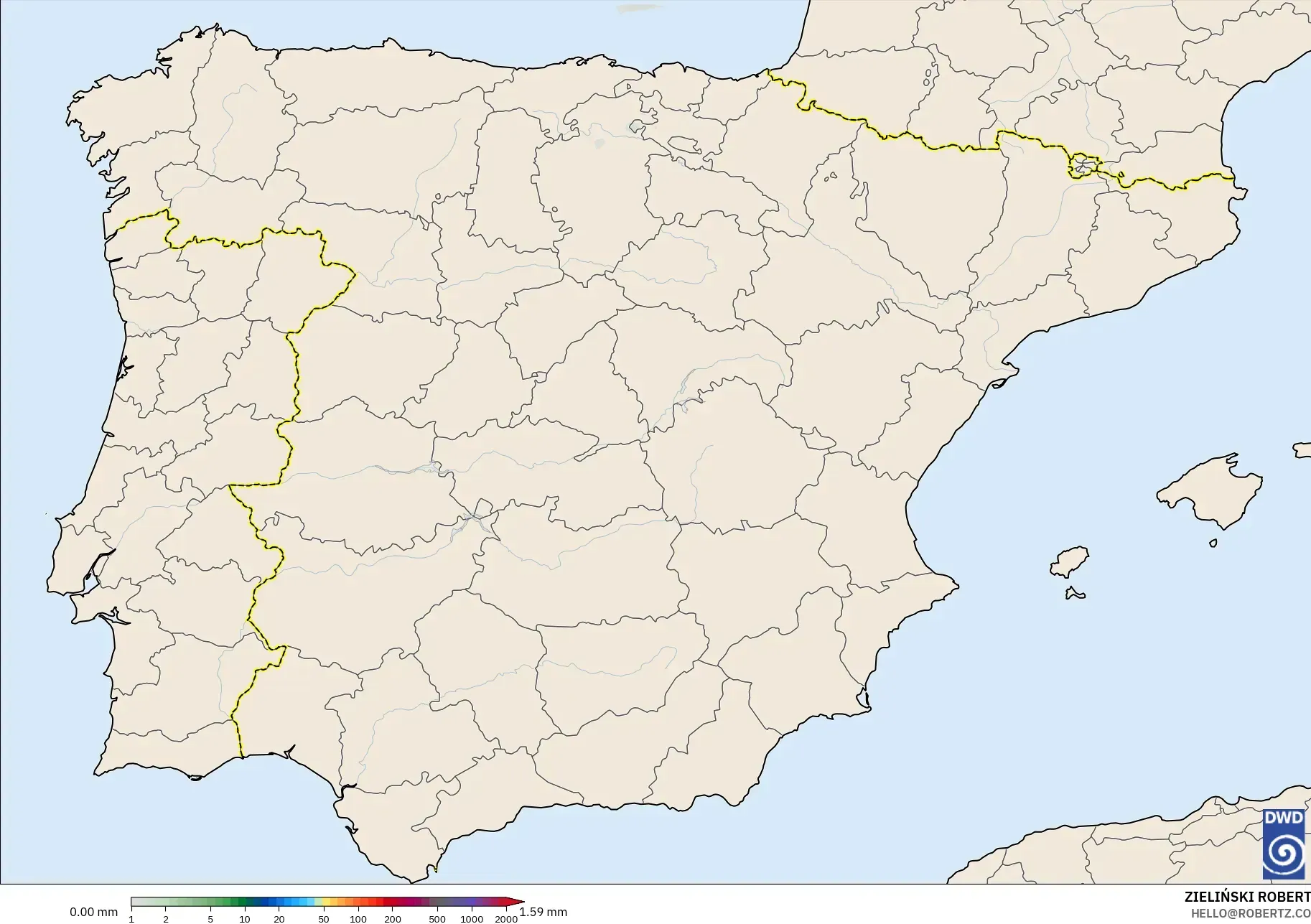 ICON modelo - España, Acumulación de precipitación